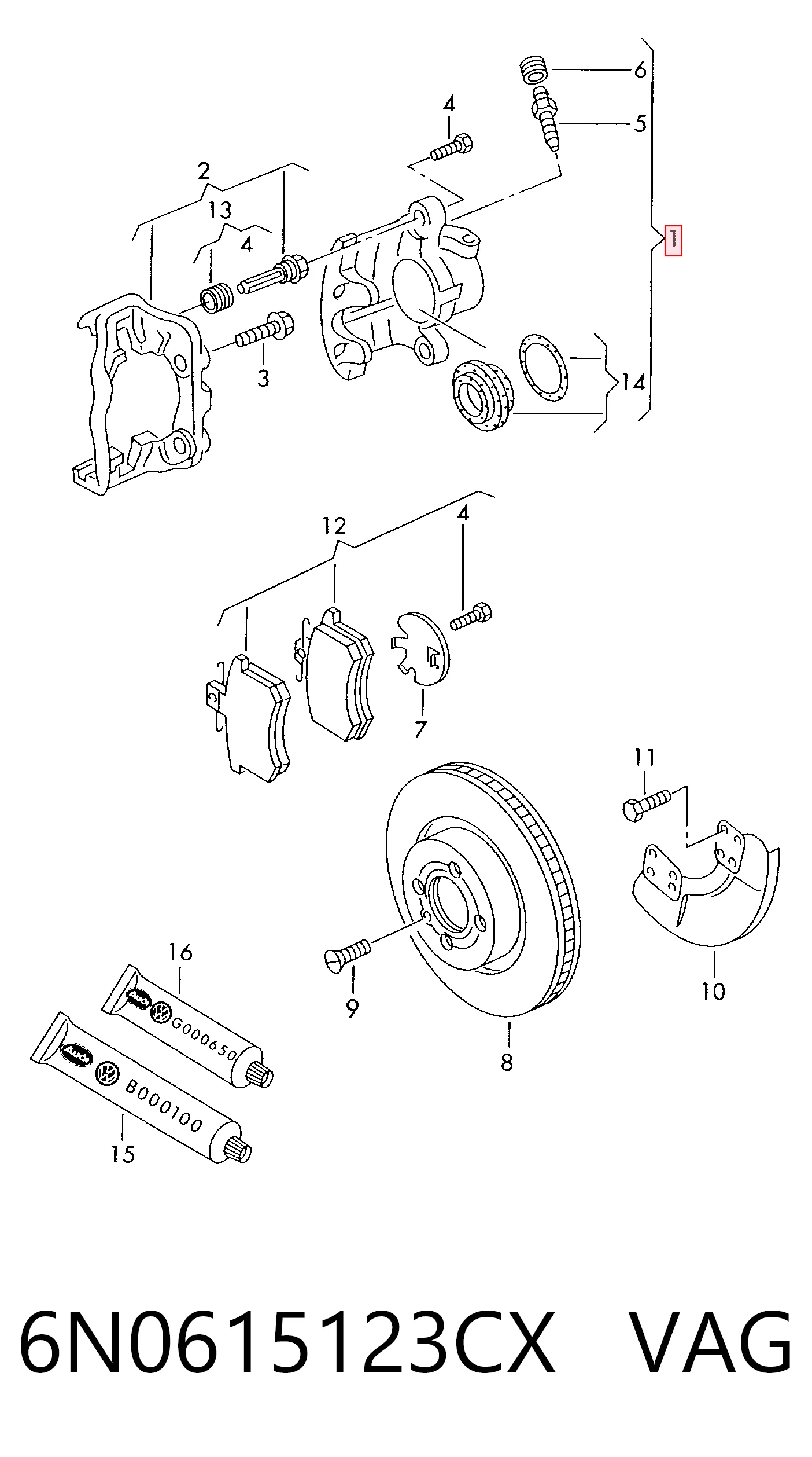6N0615123CX VAG Pinza de freno delantera izquierda