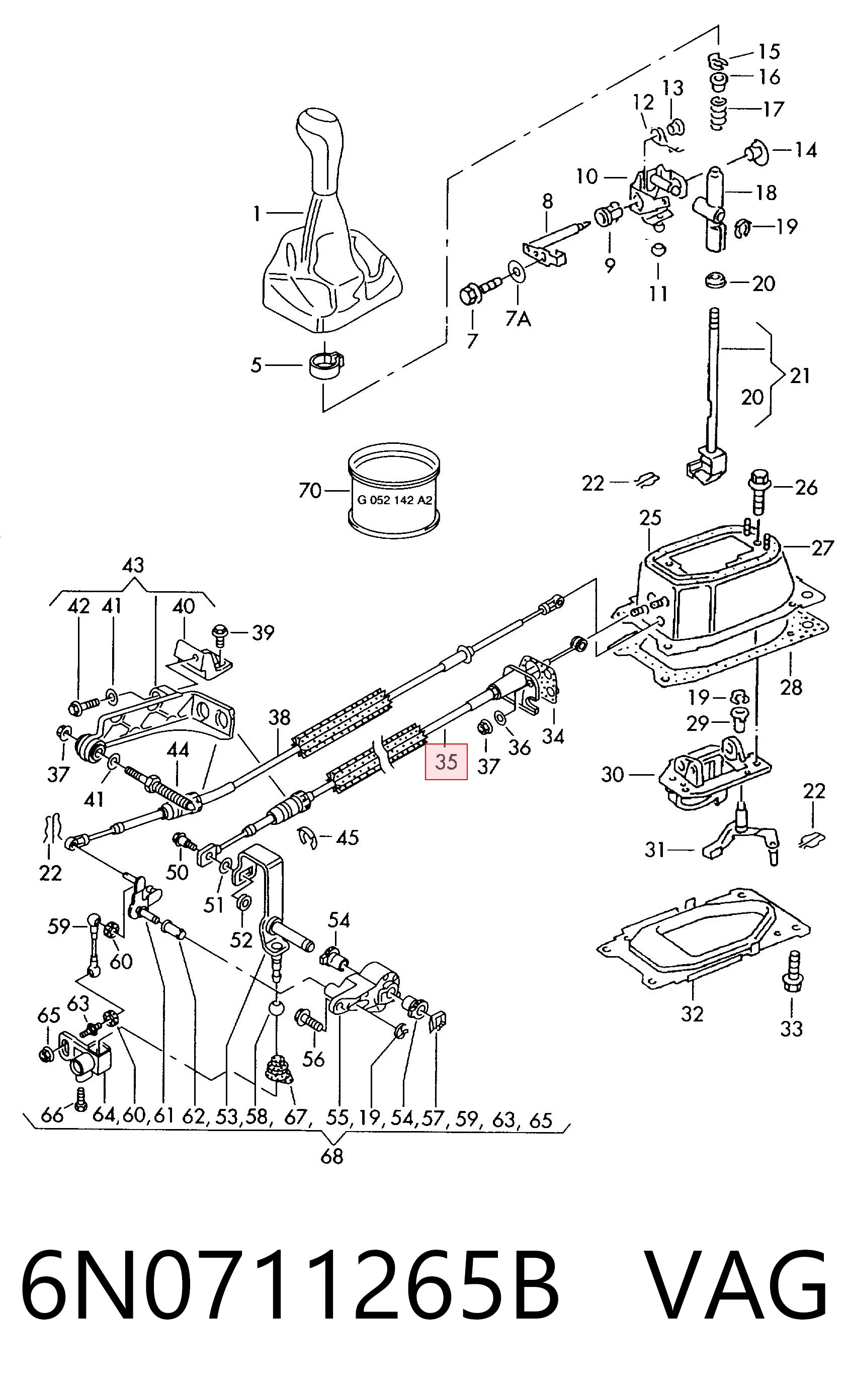6N0711265B VAG Cable de accionamiento, caja de cambios (selección de marcha)