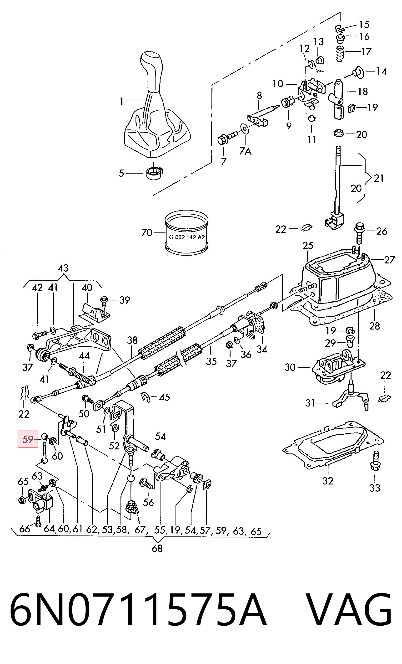 6N0711575A VAG Barra de selección de la transmisión automática/manual