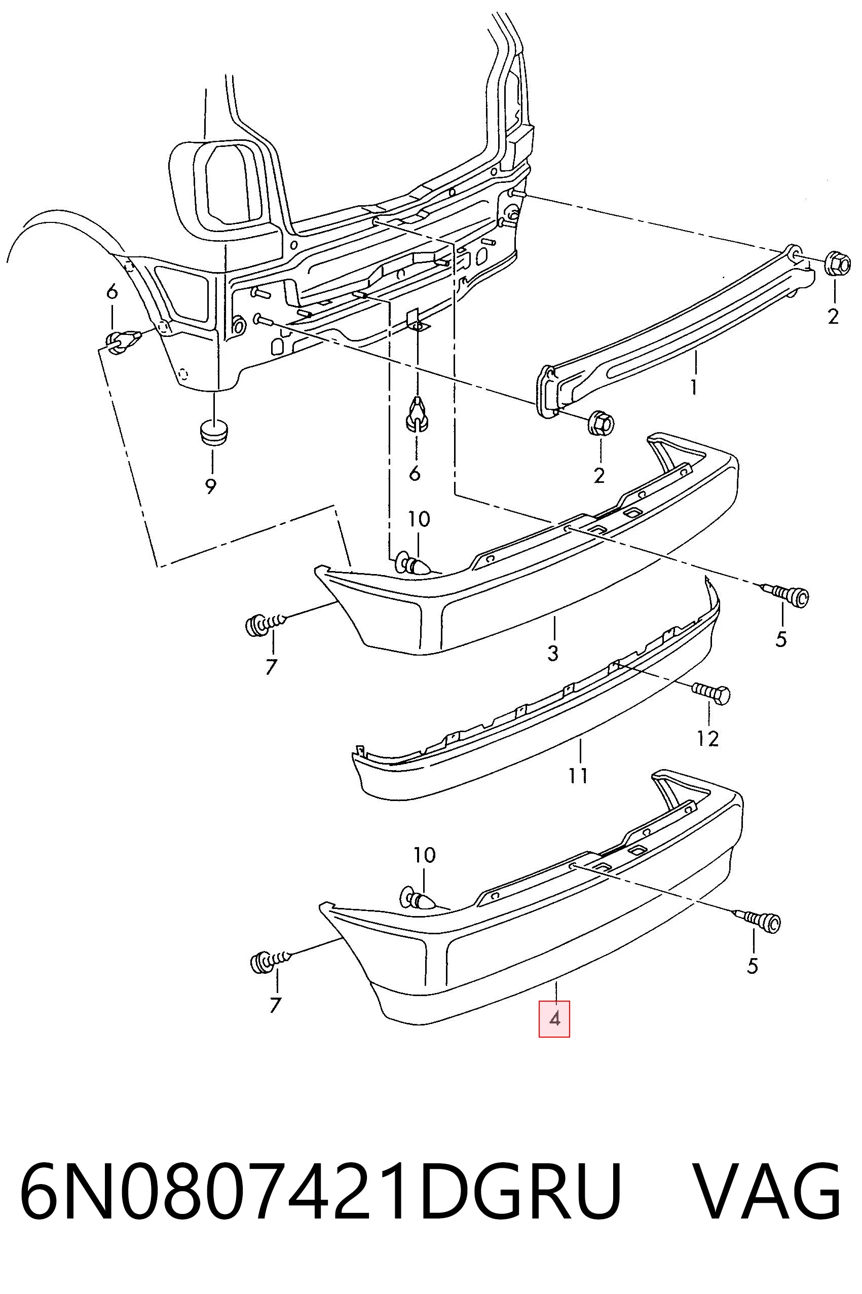 Defensa trasero para Volkswagen Polo III 6N1