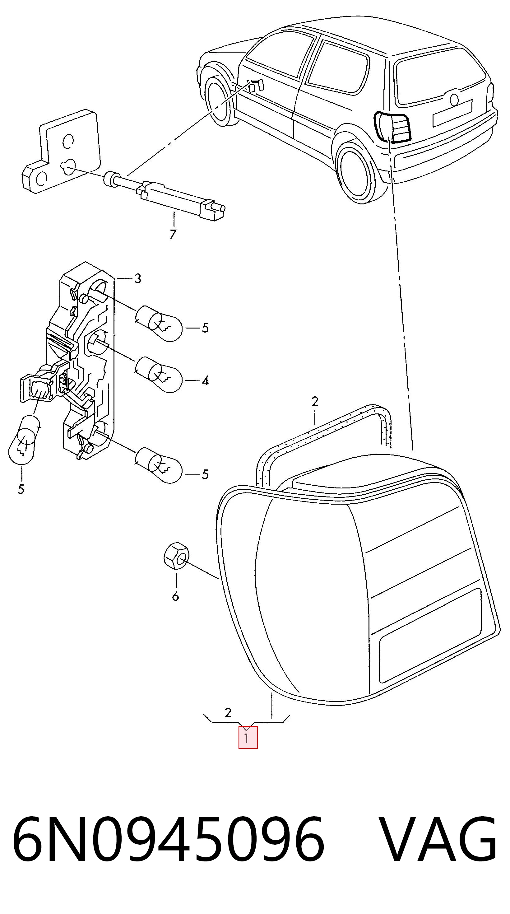 Piloto trasero derecho para Volkswagen Polo 6N1