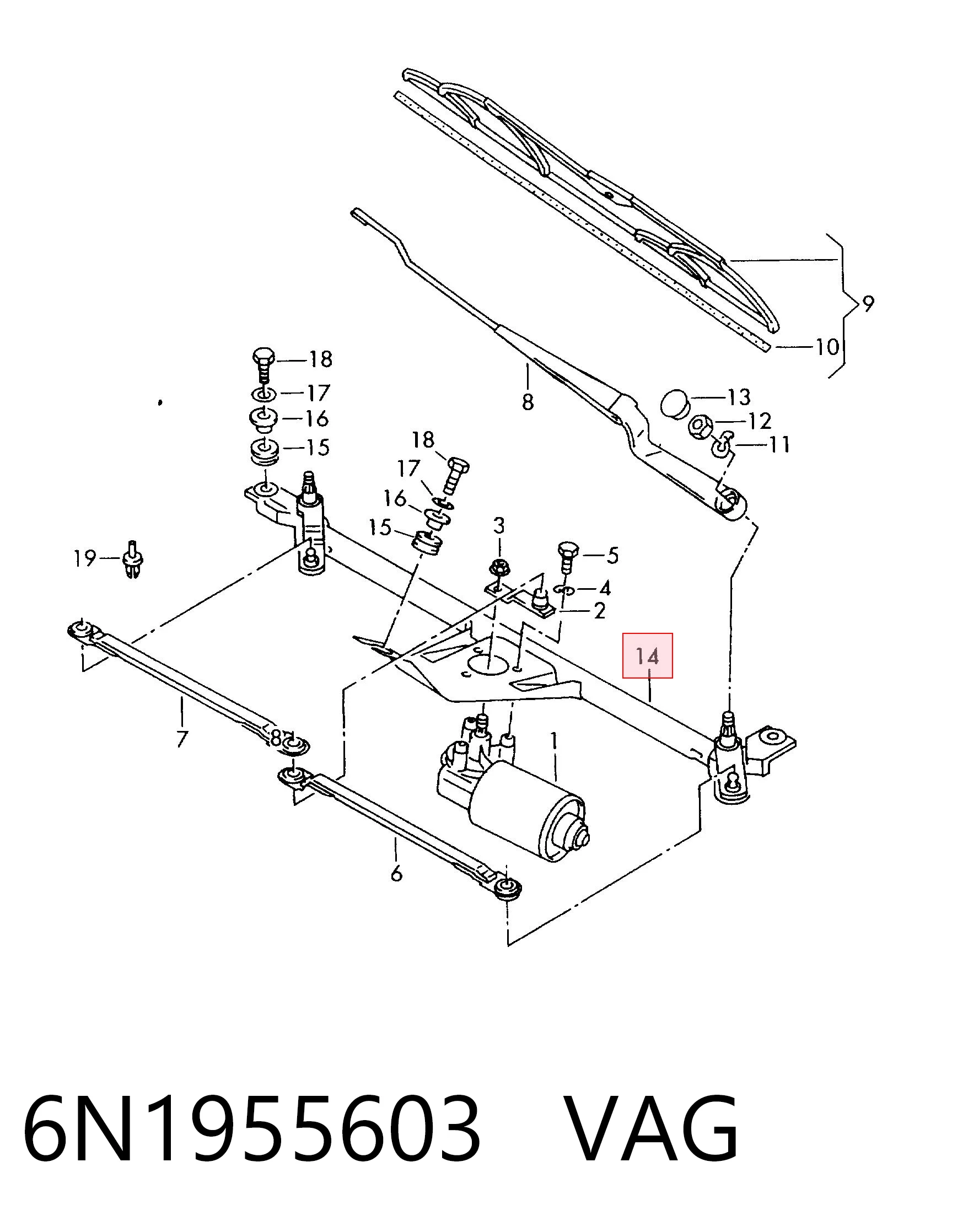 Trapezio del limpiaparabrisas VAG 6N1955603 precio, desde 187,81 EUR