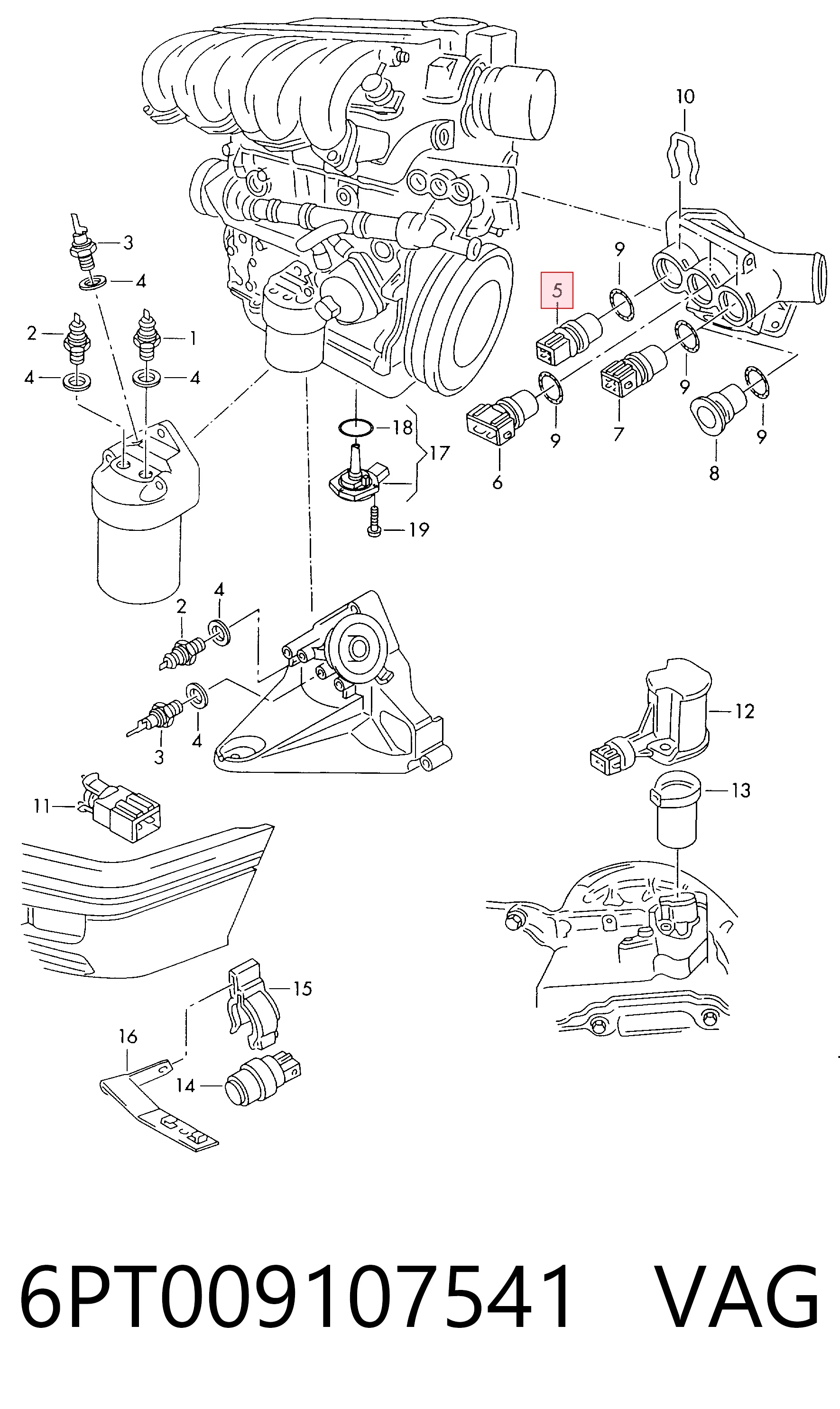 Sensor de temperatura del líquido refrigerante 6PT009107541 VAG