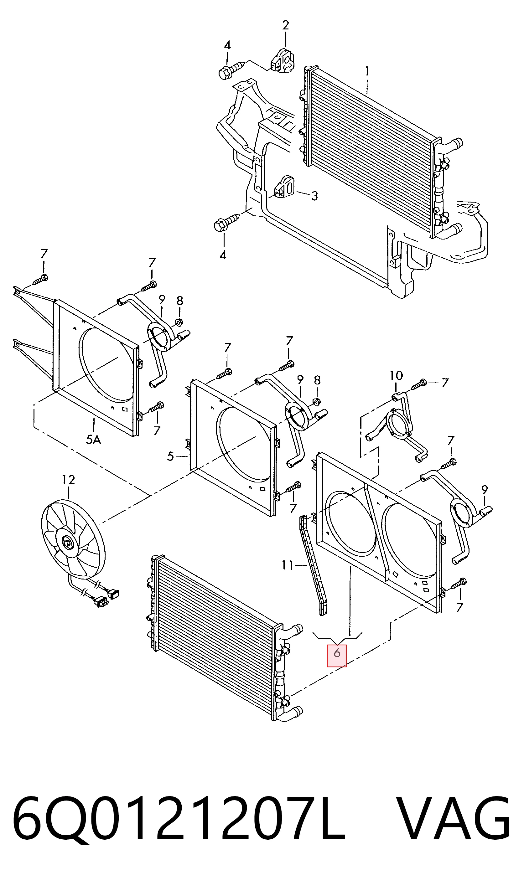 6Q0121207L VAG Difusor del radiador del aire acondicionado
