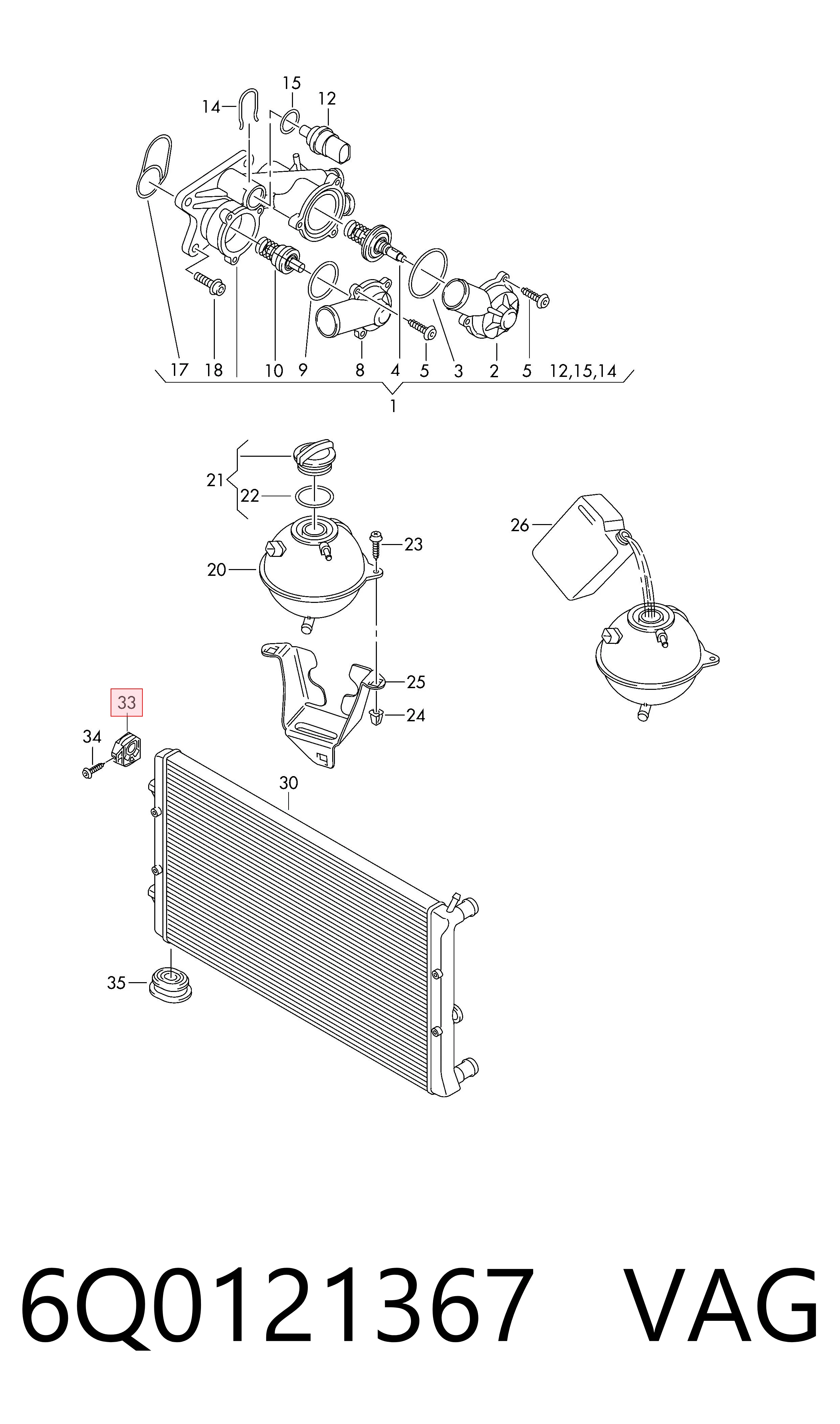 Comprar 6Q0121367 VAG Soporte de montaje del radiador del aire acondicionado