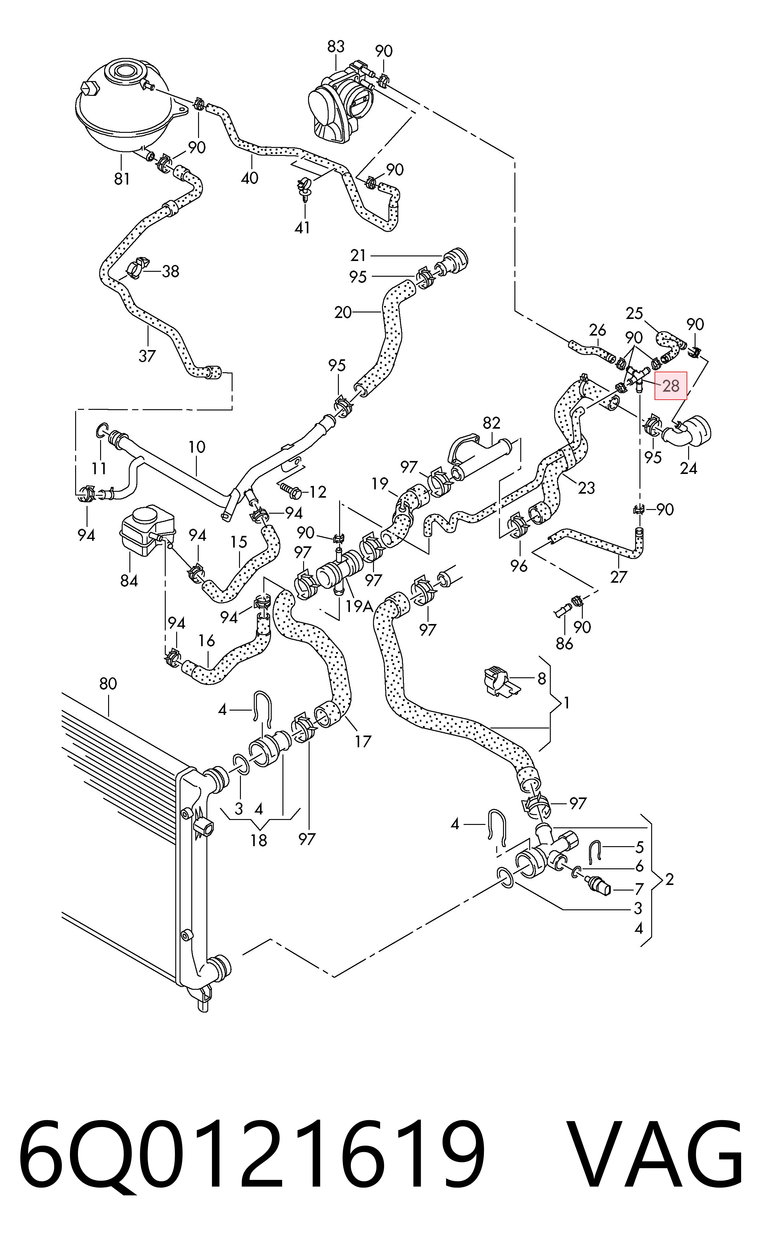 Comprar 6Q0121619 VAG Brida del sistema de refrigeración (triple unión)