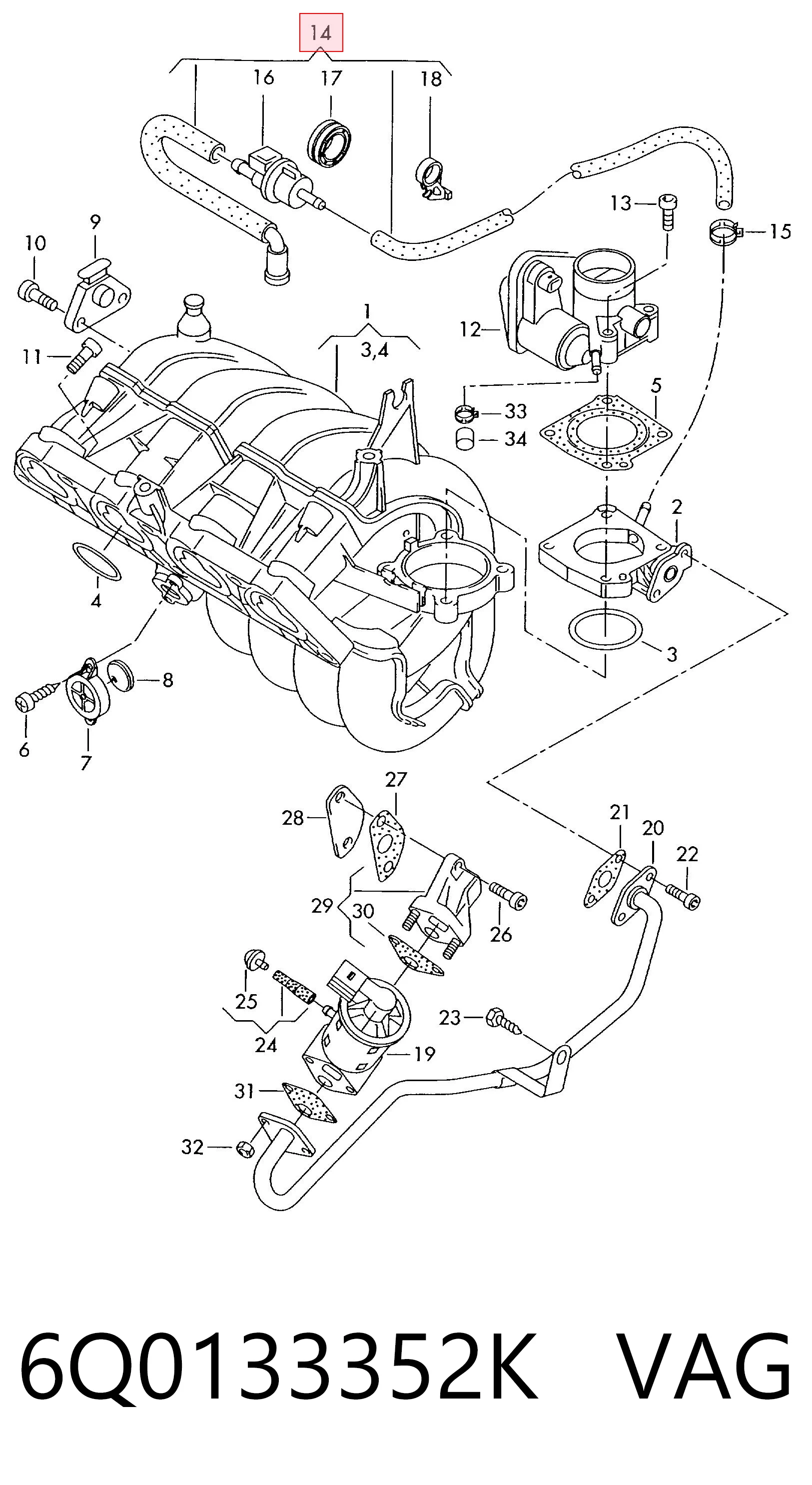 Tubo de ventilación del tanque de combustible 6Q0133352K VAG