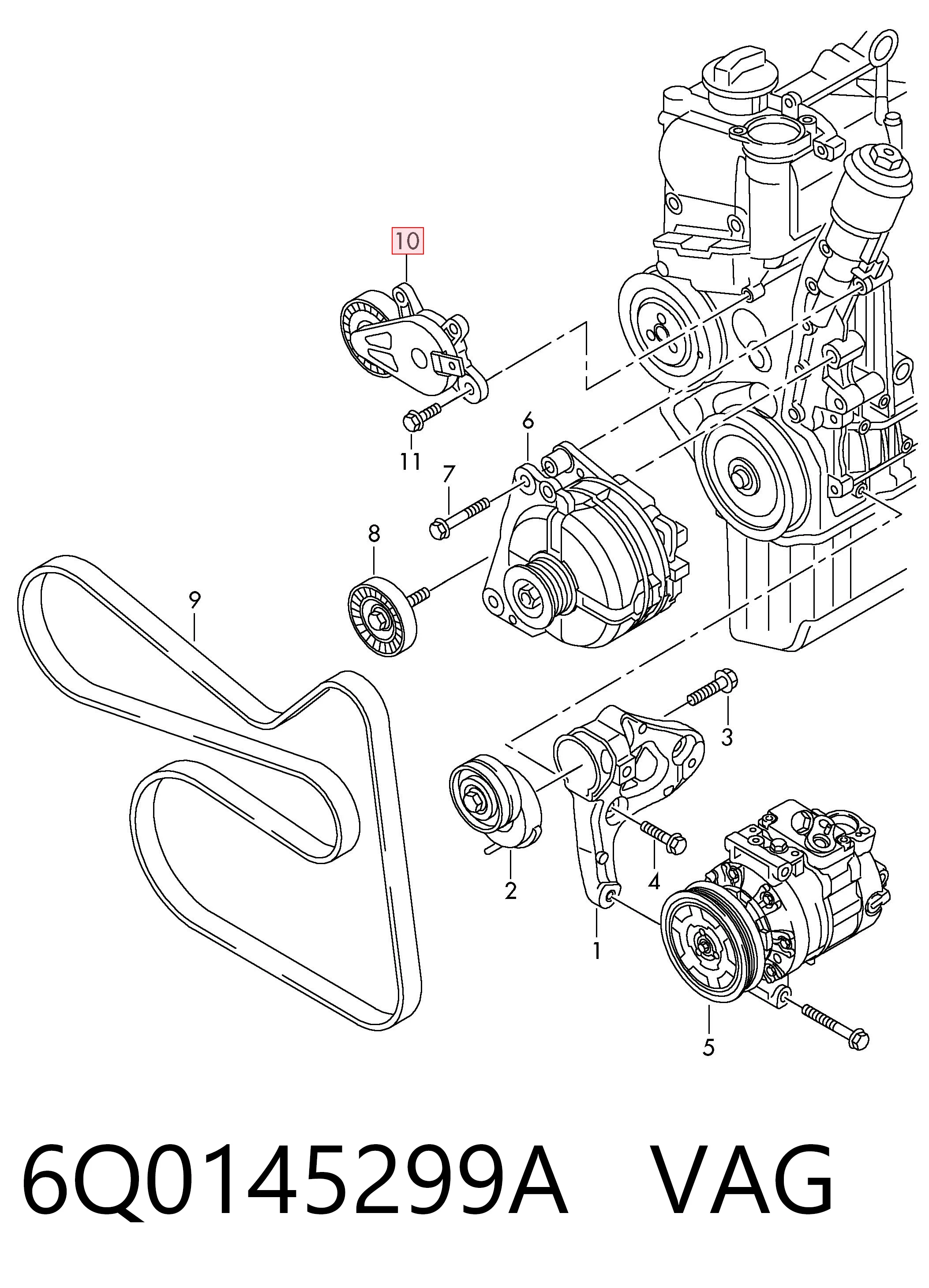 Comprar Rodillo tensor de la correa de transmisión Volkswagen Polo V 602, 604, 612, 614 a bajo precio
