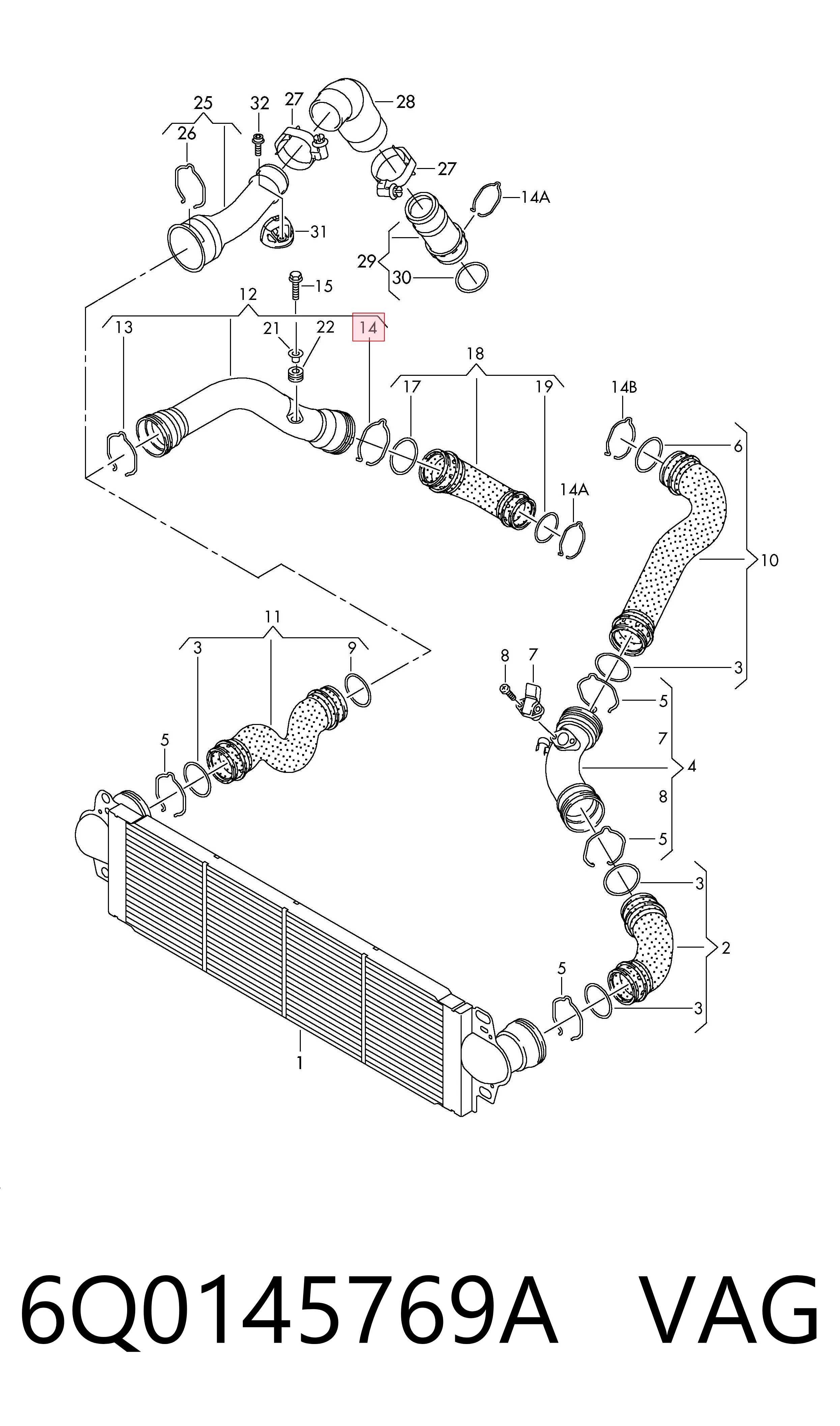 6Q0145769A VAG Abrazadera de tubo del intercooler