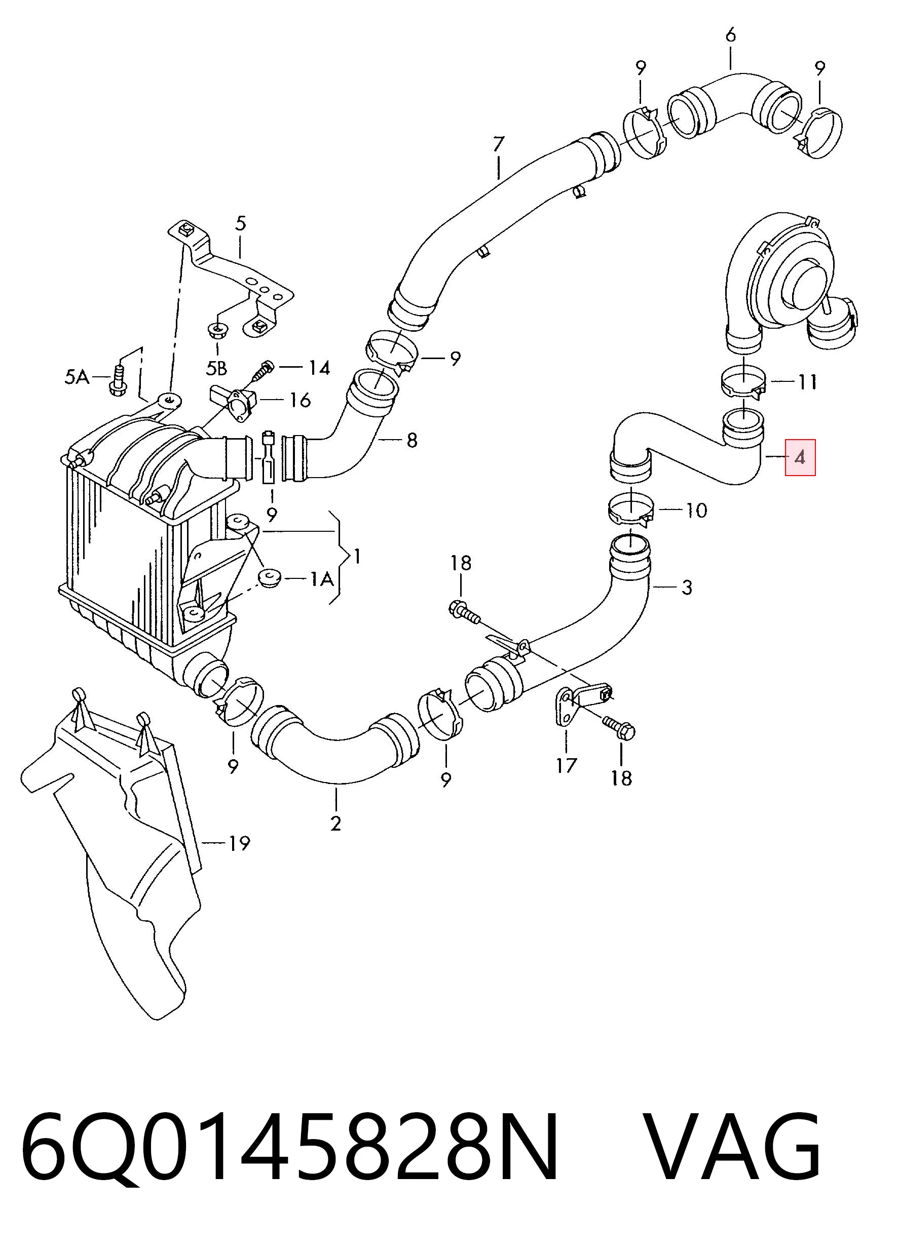 Tubo de salida de aire del turbocompresor VAG 6Q0145828N precio, desde 51,09 EUR