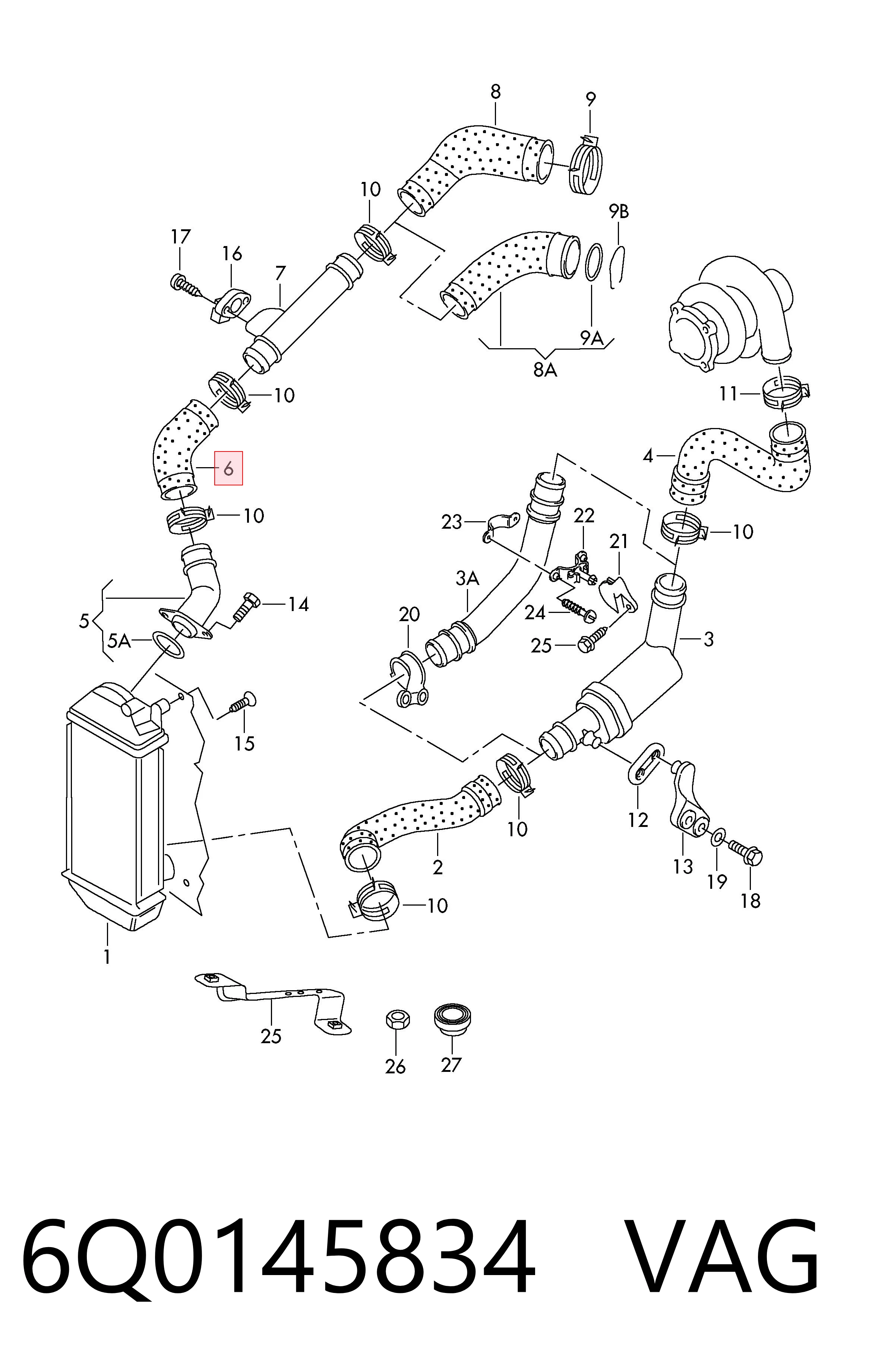 6Q0145834 VAG Manguera del intercooler
