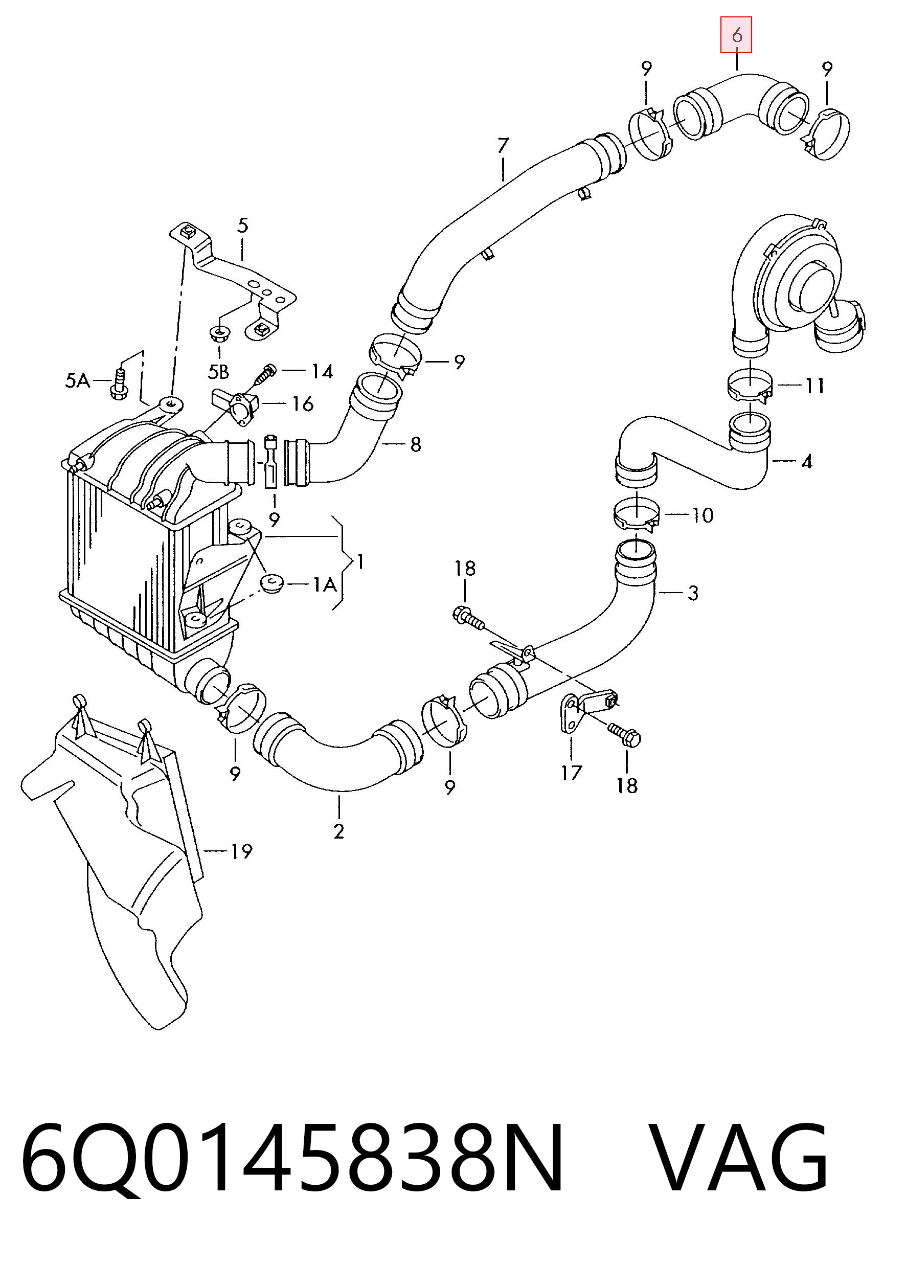 6Q0145838N VAG Manguera del intercooler