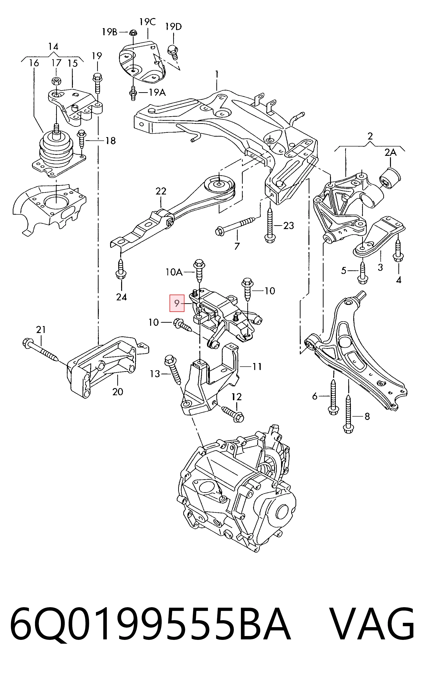 6Q0199555BA VAG Soporte de motor trasero izquierdo