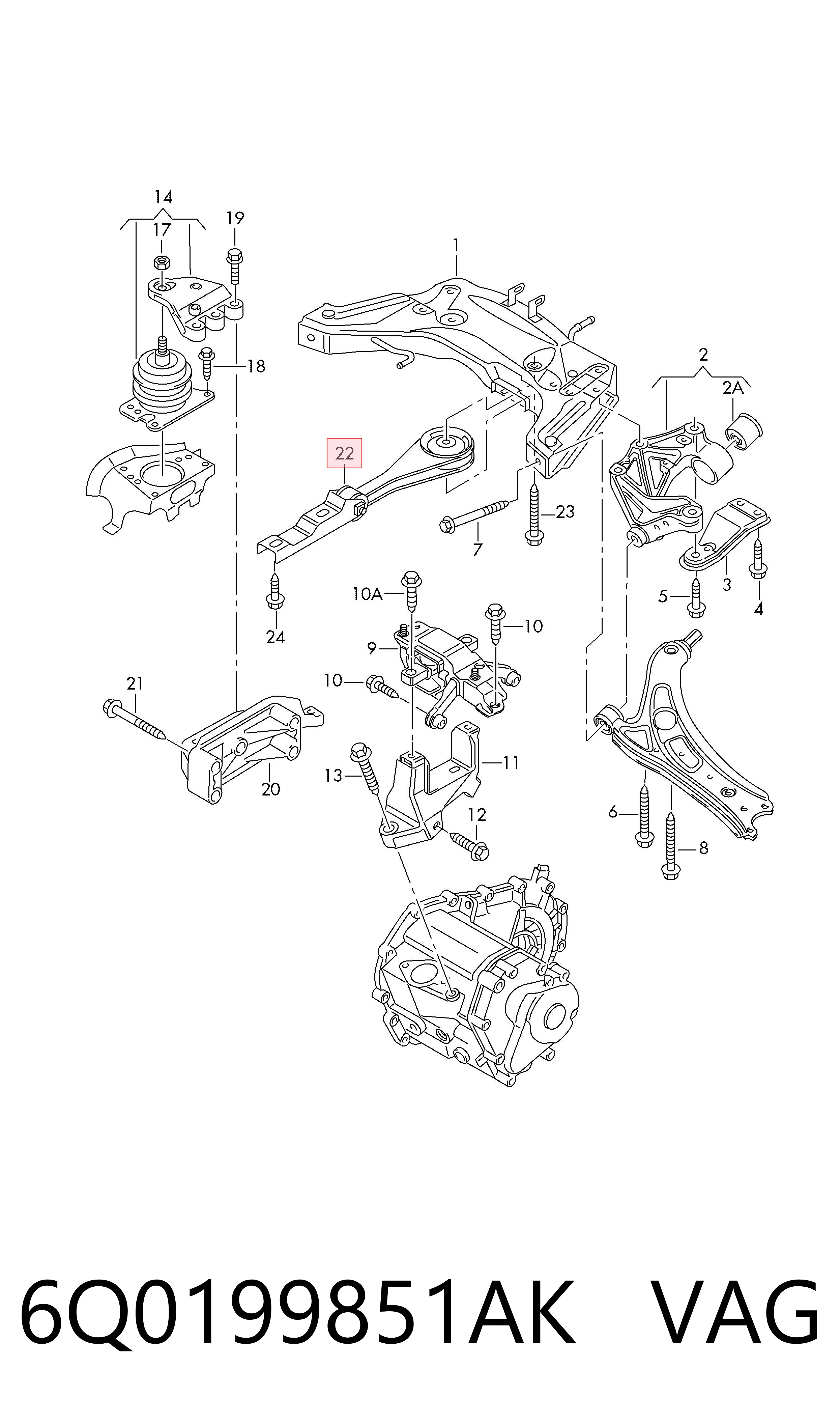 Soporte de motor trasero 6Q0199851AK VAG