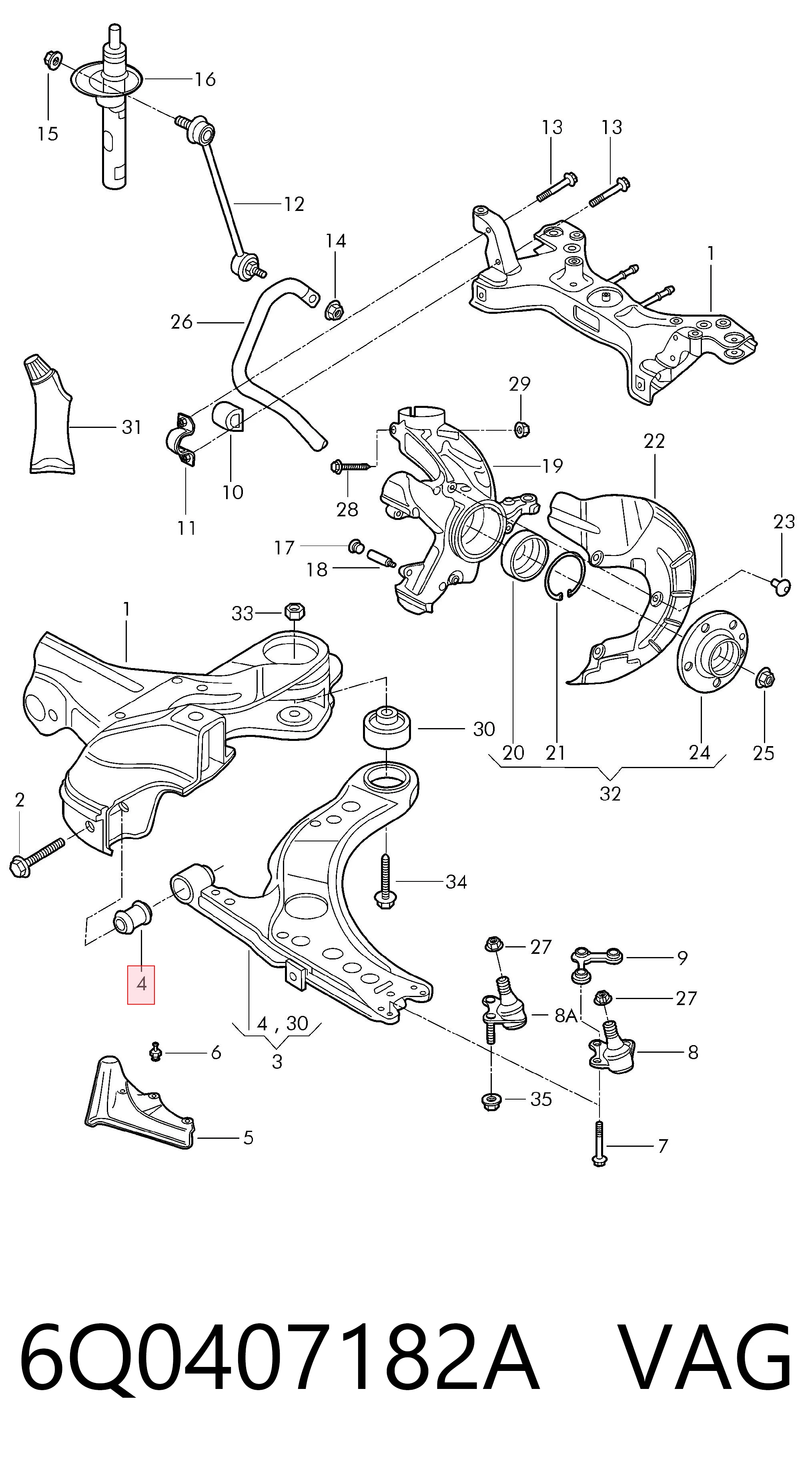 6Q0407182A VAG Silentblock de brazo de suspensión delantero inferior