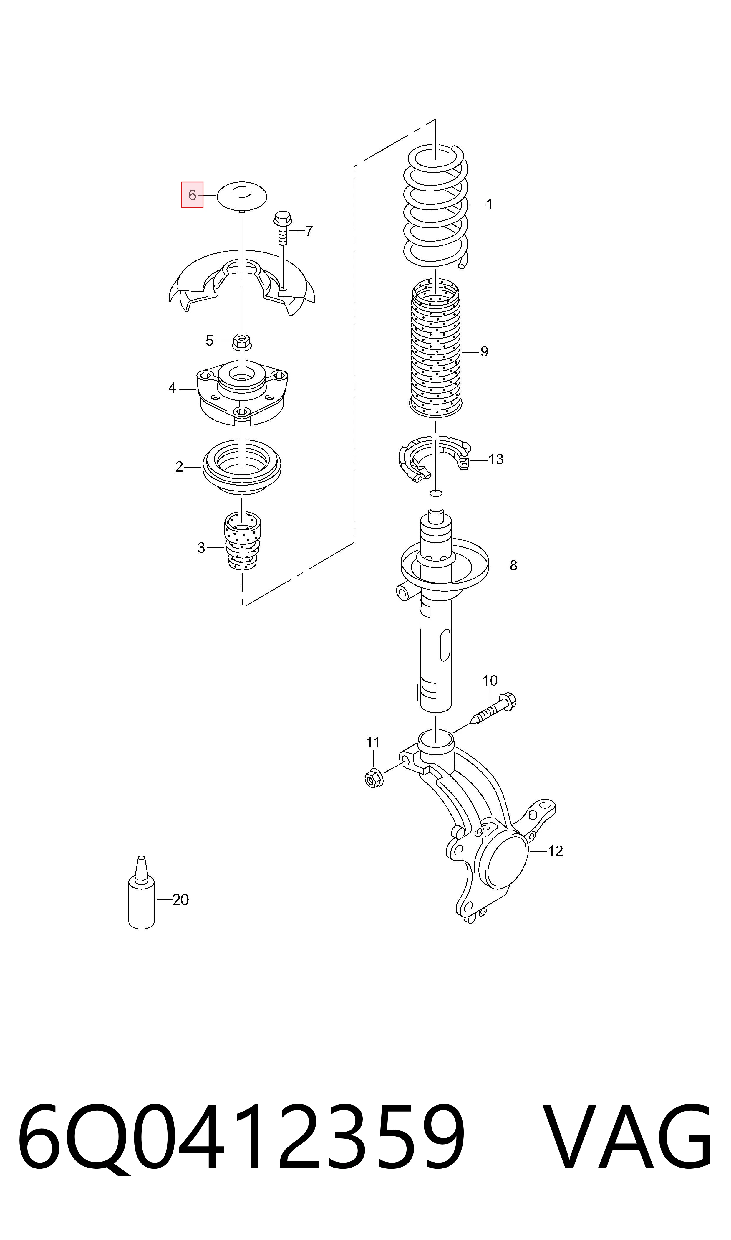 Comprar 6Q0412359 VAG Cubierta de soporte del amortiguador delantero