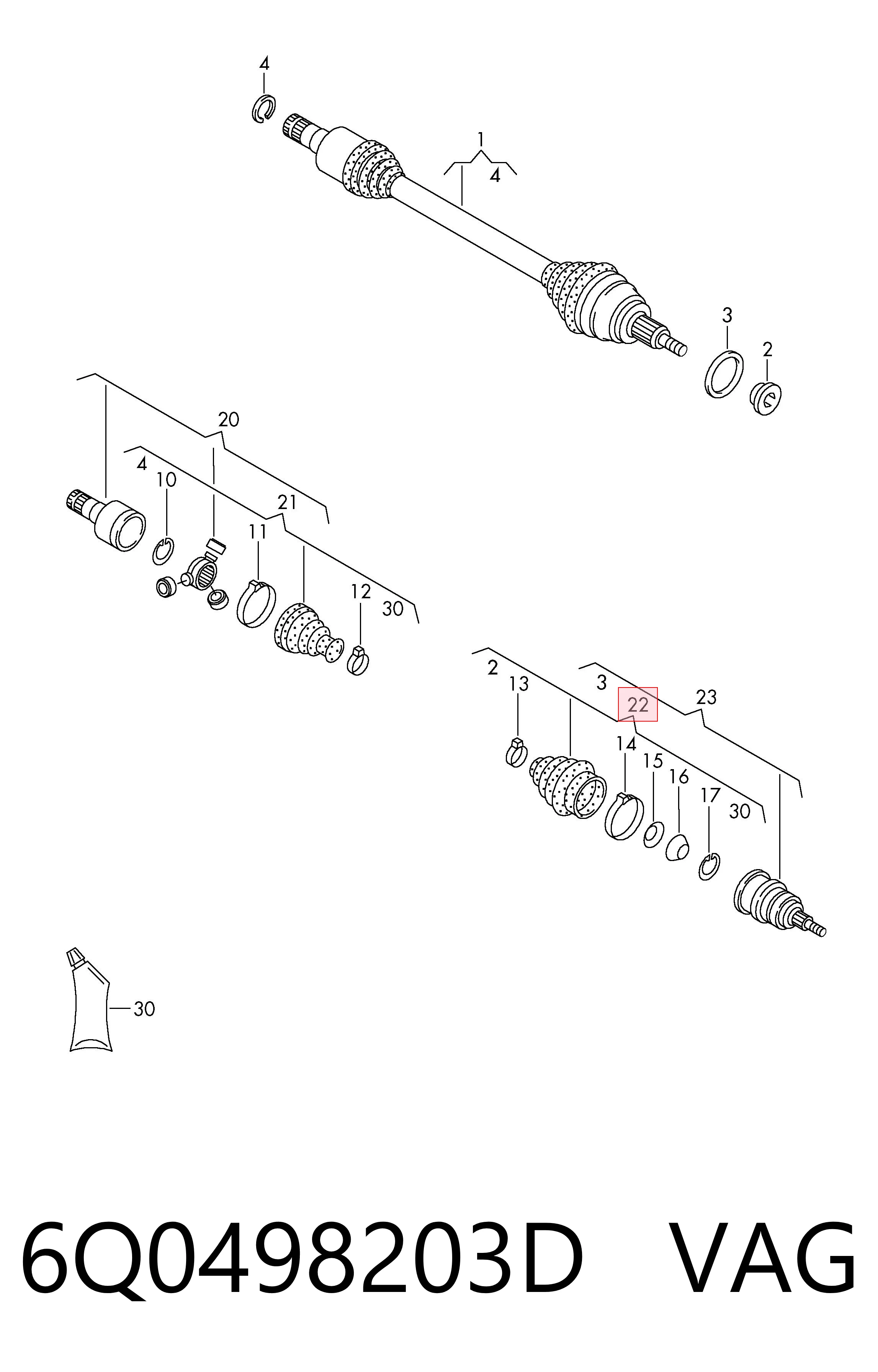 6Q0498203D VAG Fuelle transmisión delantero exterior