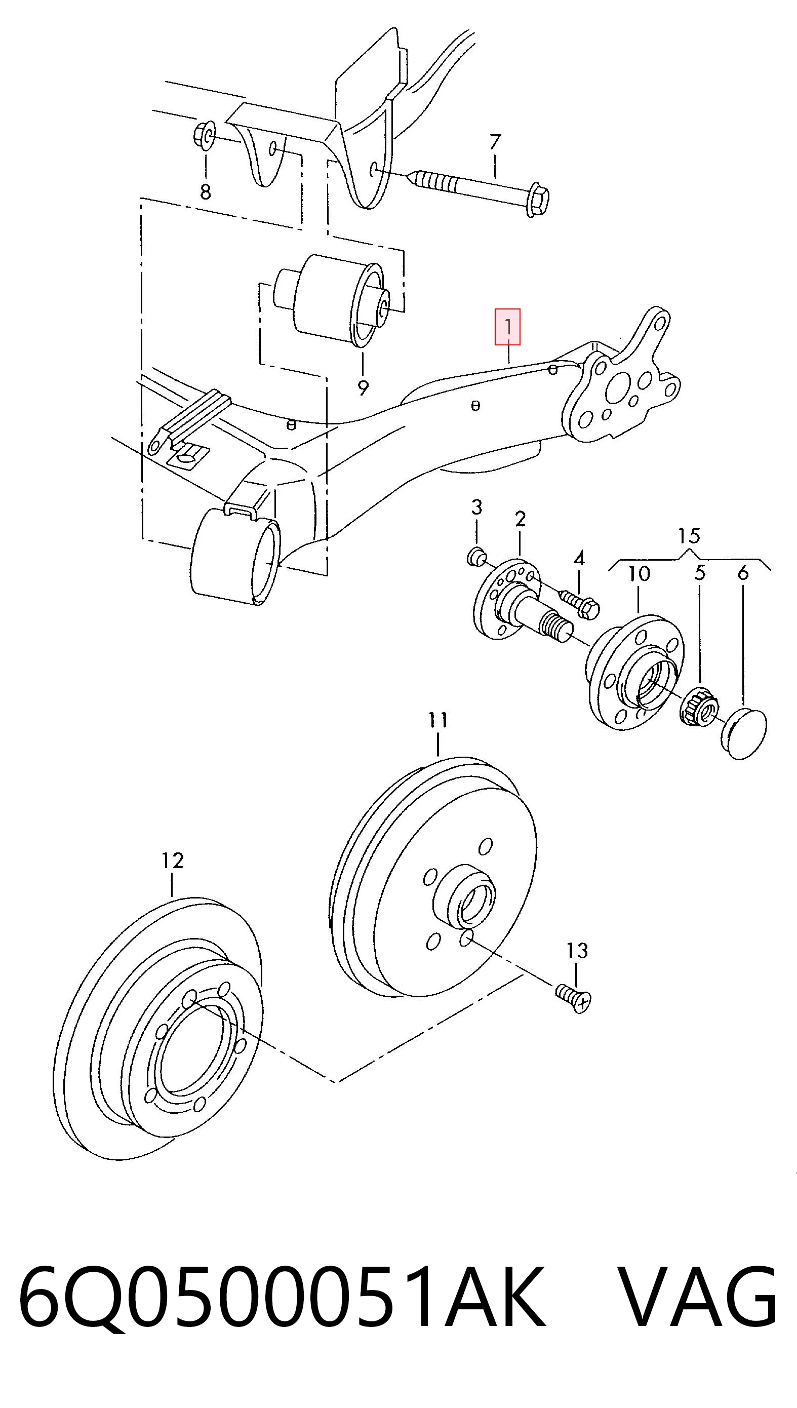 Subchasis trasero soporte motor 6Q0500051AK VAG