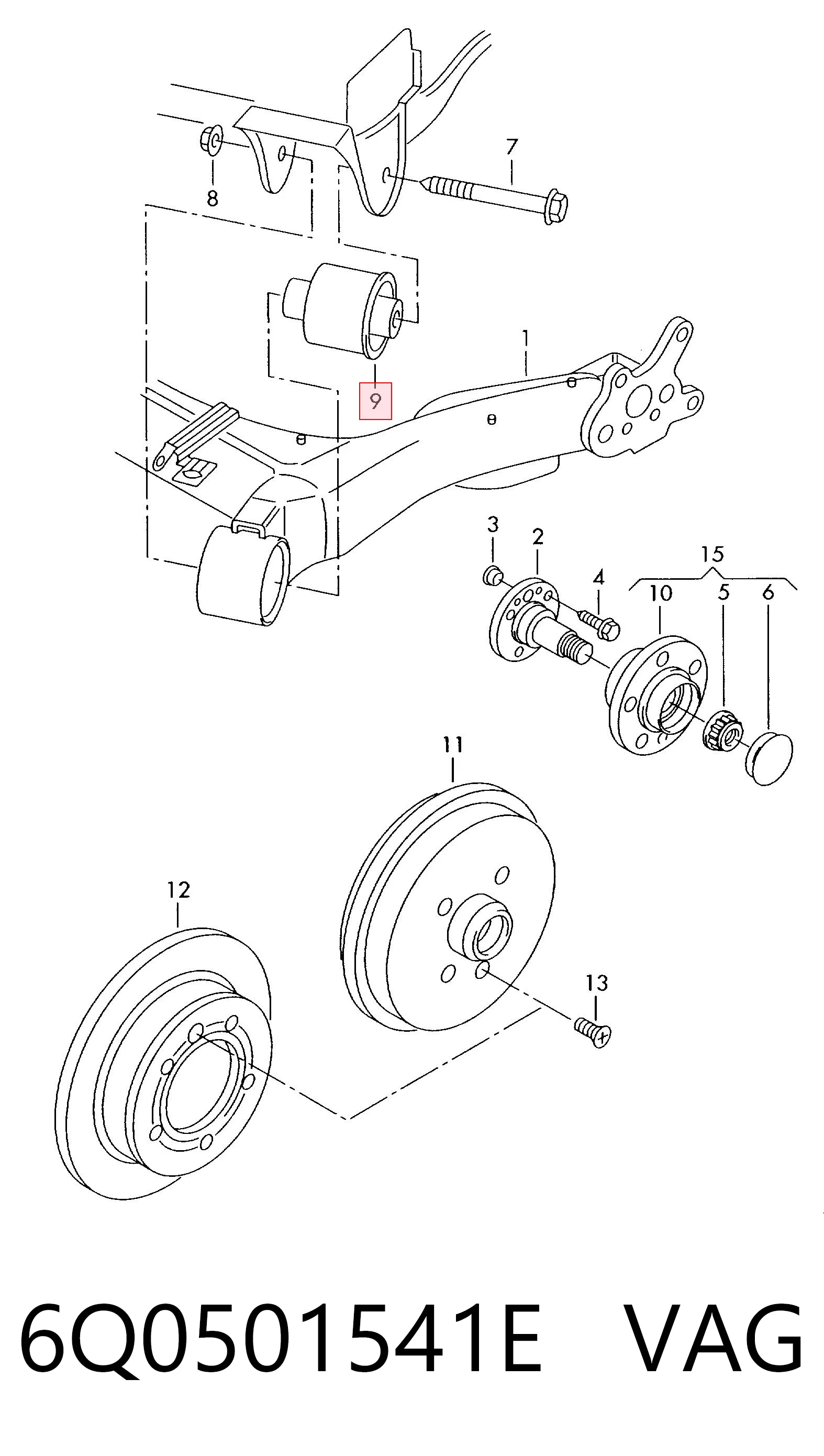 6Q0501541E VAG Silentblock del puente trasero