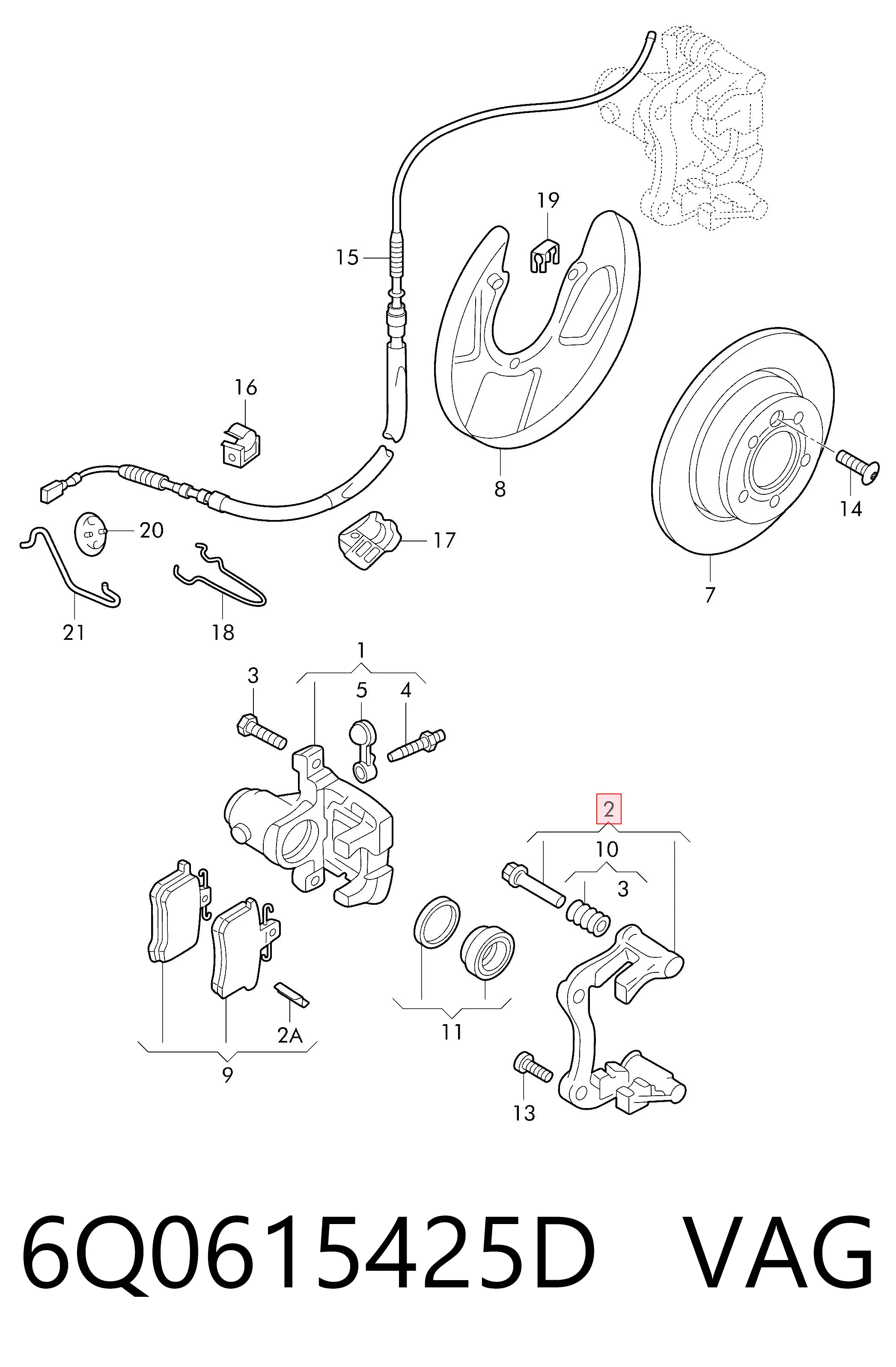 6Q0615425D VAG Soporte de la pinza de freno trasera