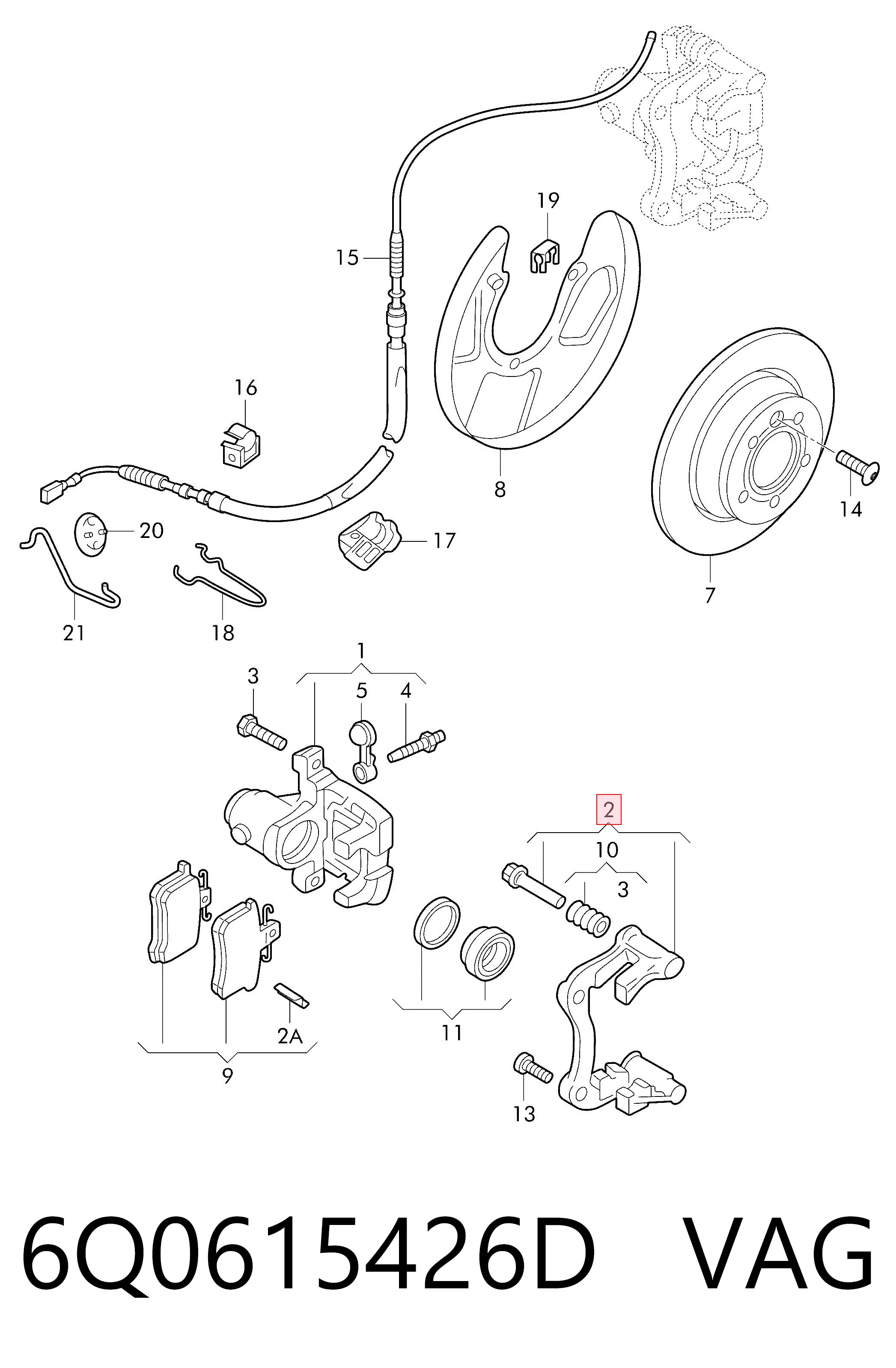 6Q0615426D VAG Soporte de la pinza de freno trasera