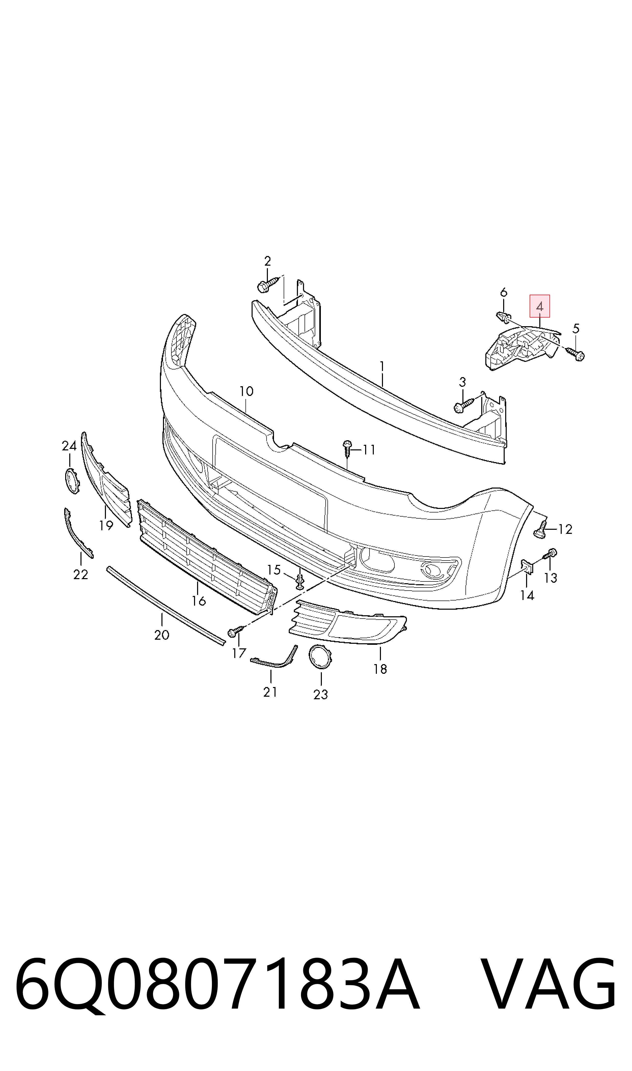 Soporte de parachoques delantero izquierdo 6Q0807183A VAG
