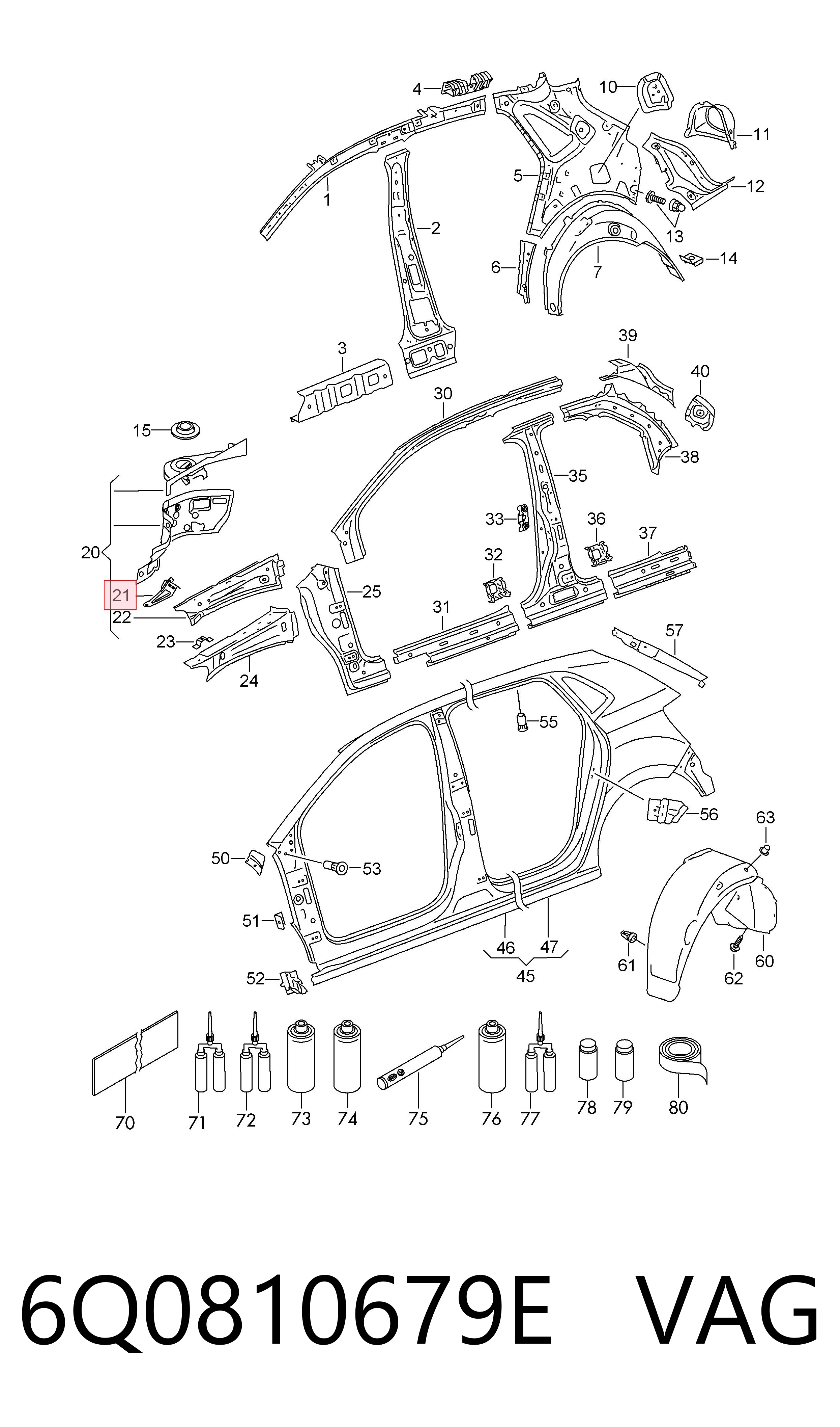 Soporte delantero izquierdo para aleta delantera VAG 6Q0810679E