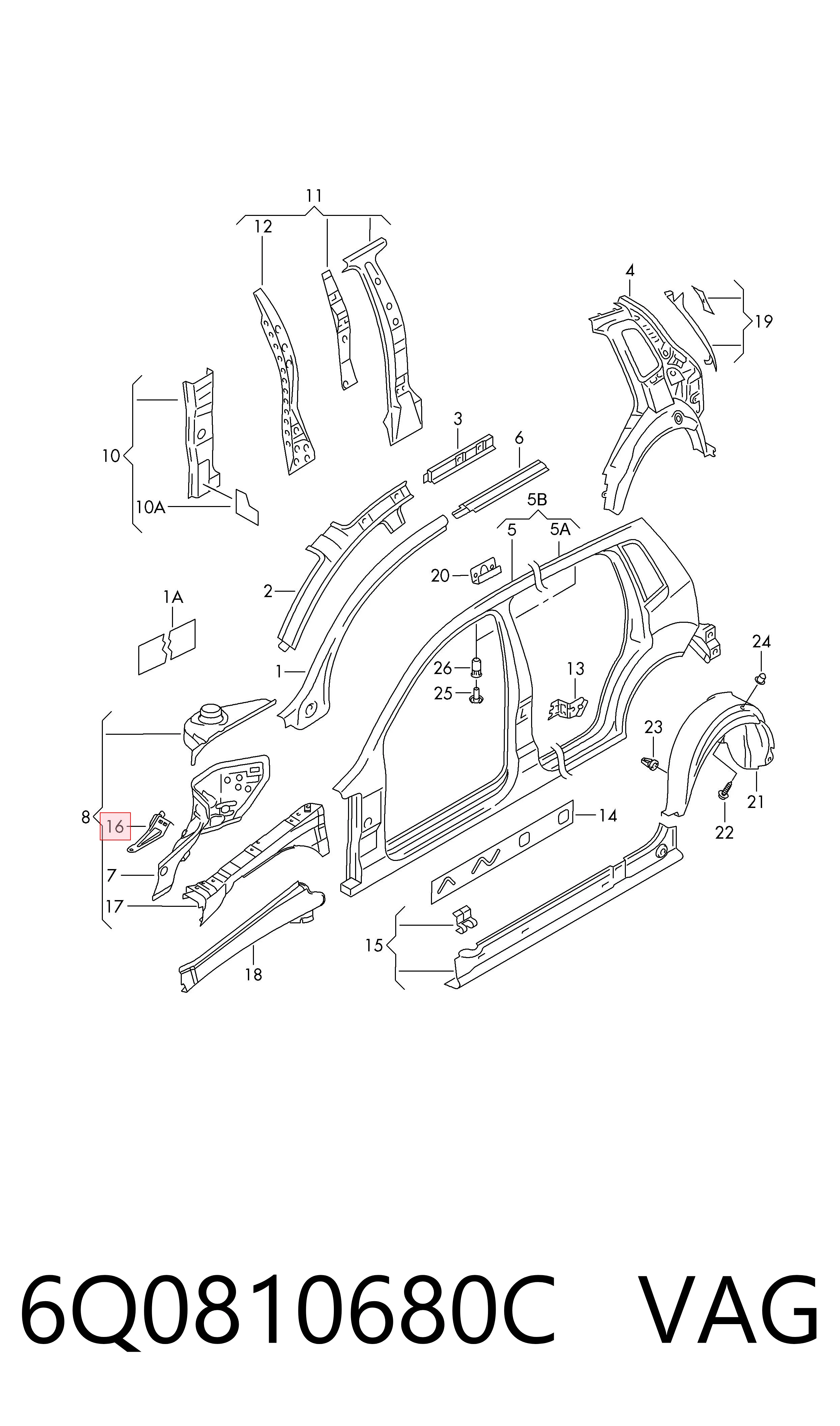 6Q0810680C VAG Soporte superior del guardabarros delantero derecho