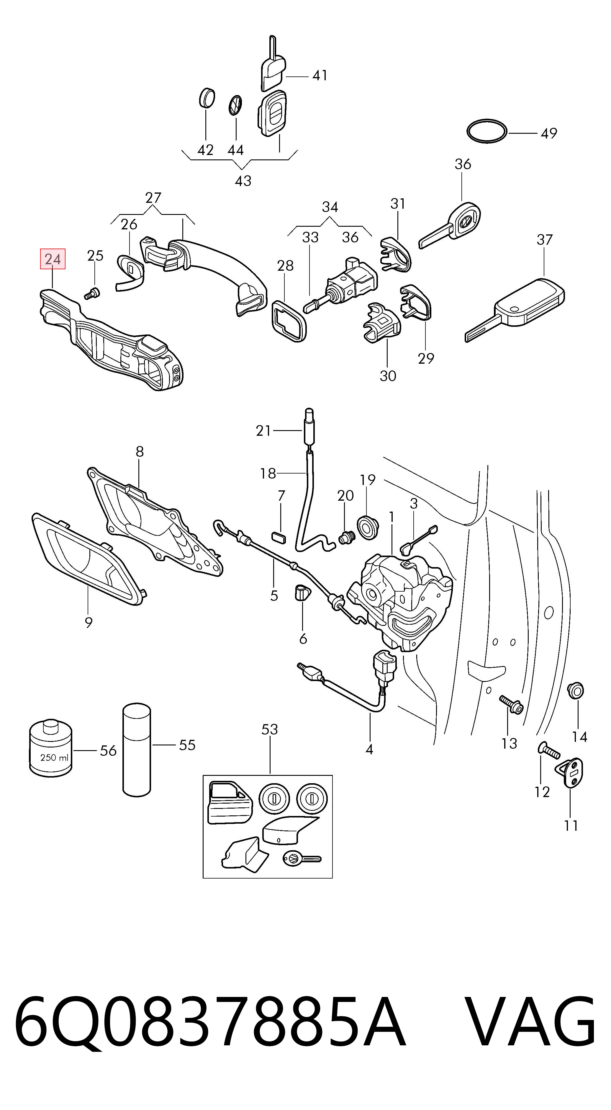 6Q0837885A VAG Soporte de manija exterior de puerta delantera izquierda