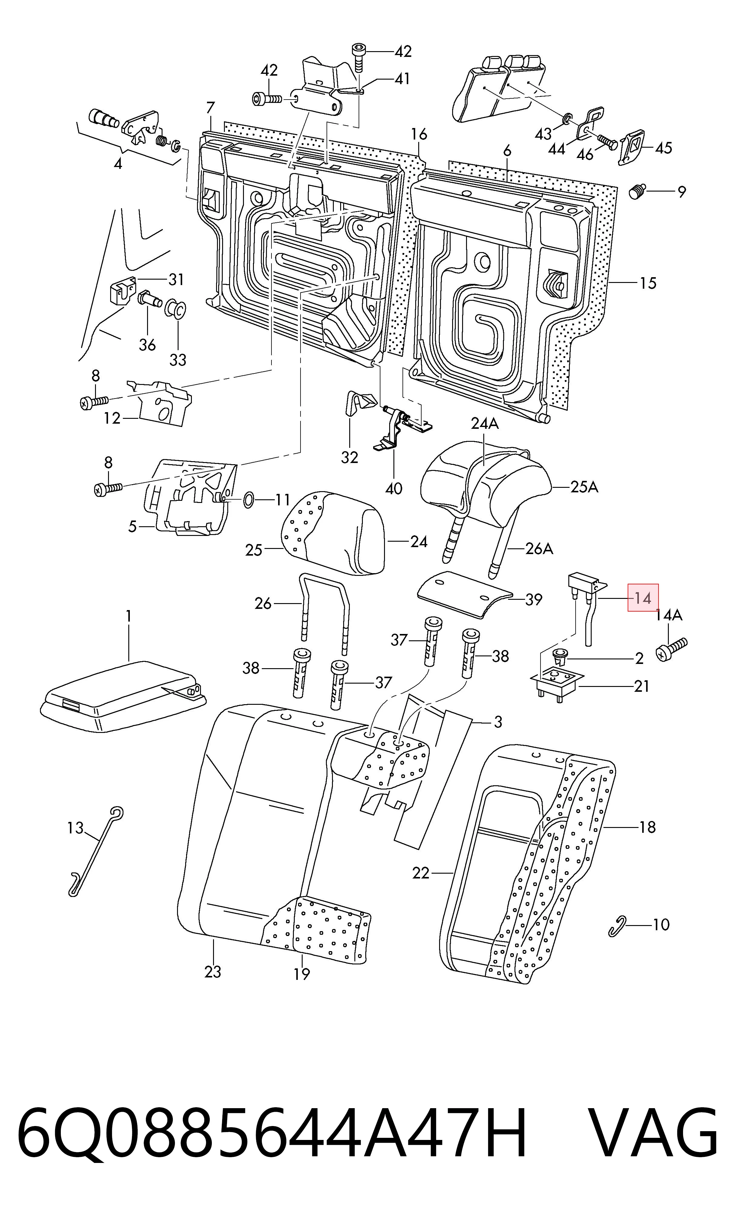 6Q0885644A47H VAG Fijador de asiento trasero