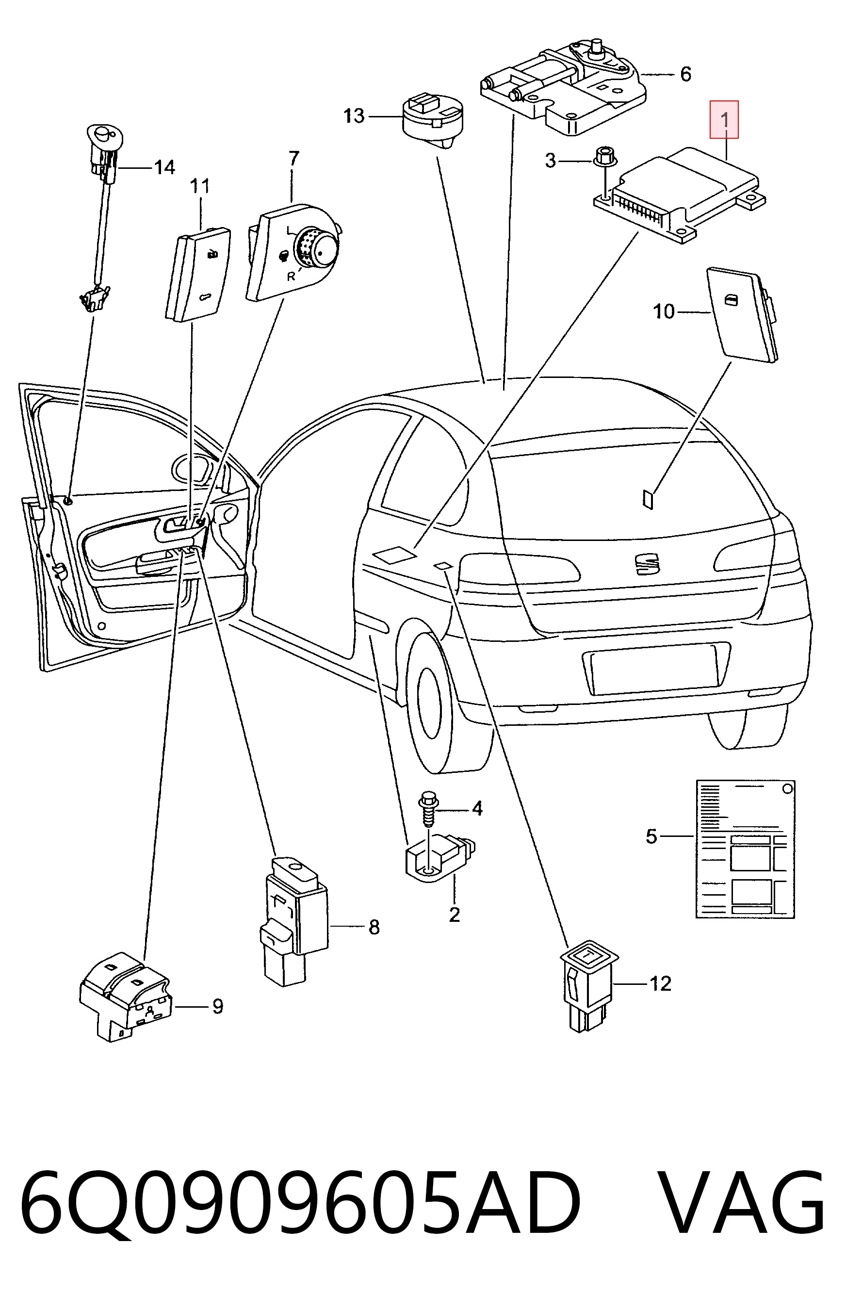 6Q0909605AD VAG Módulo de control de airbag