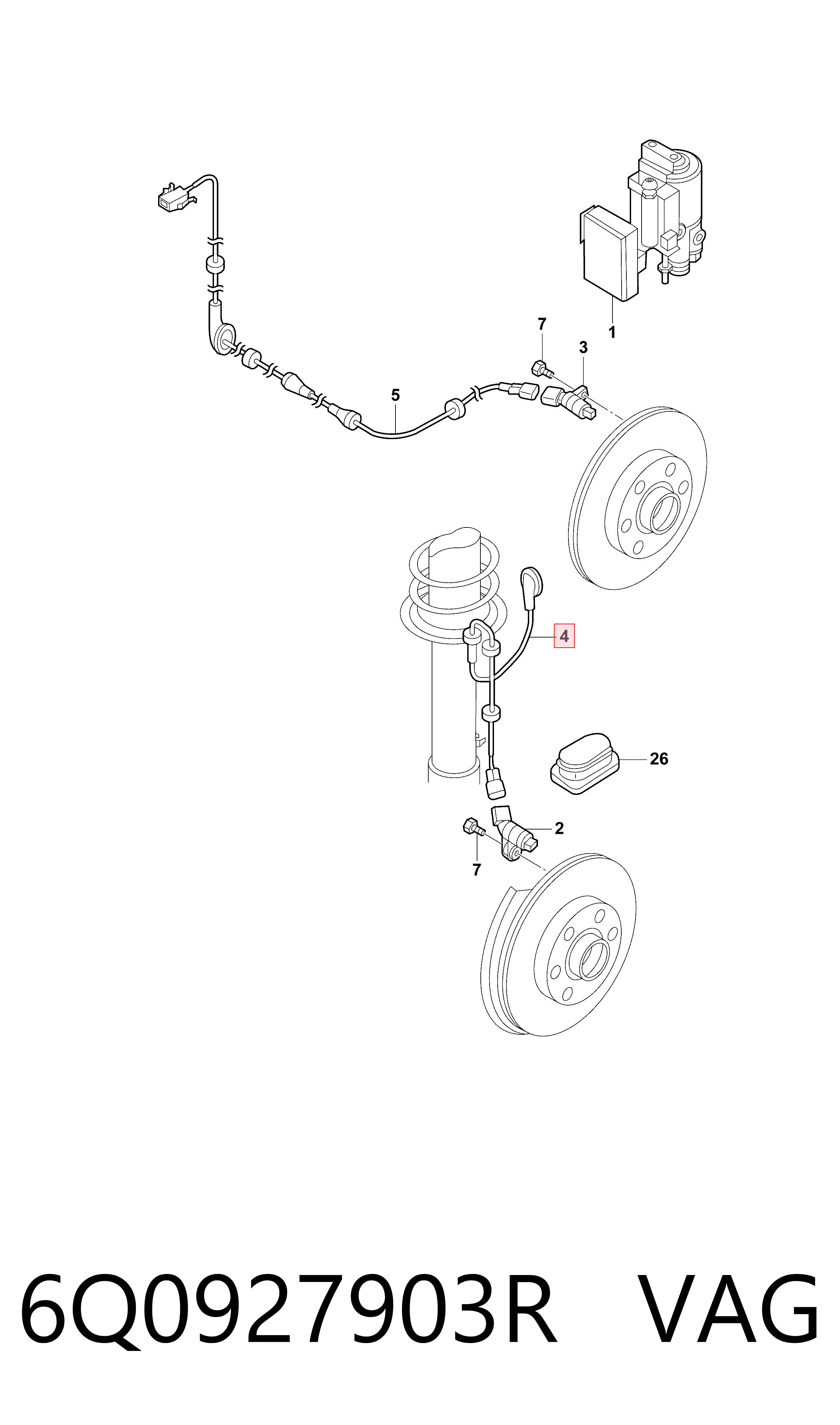 6Q0927903R VAG Sensor de freno, trasero