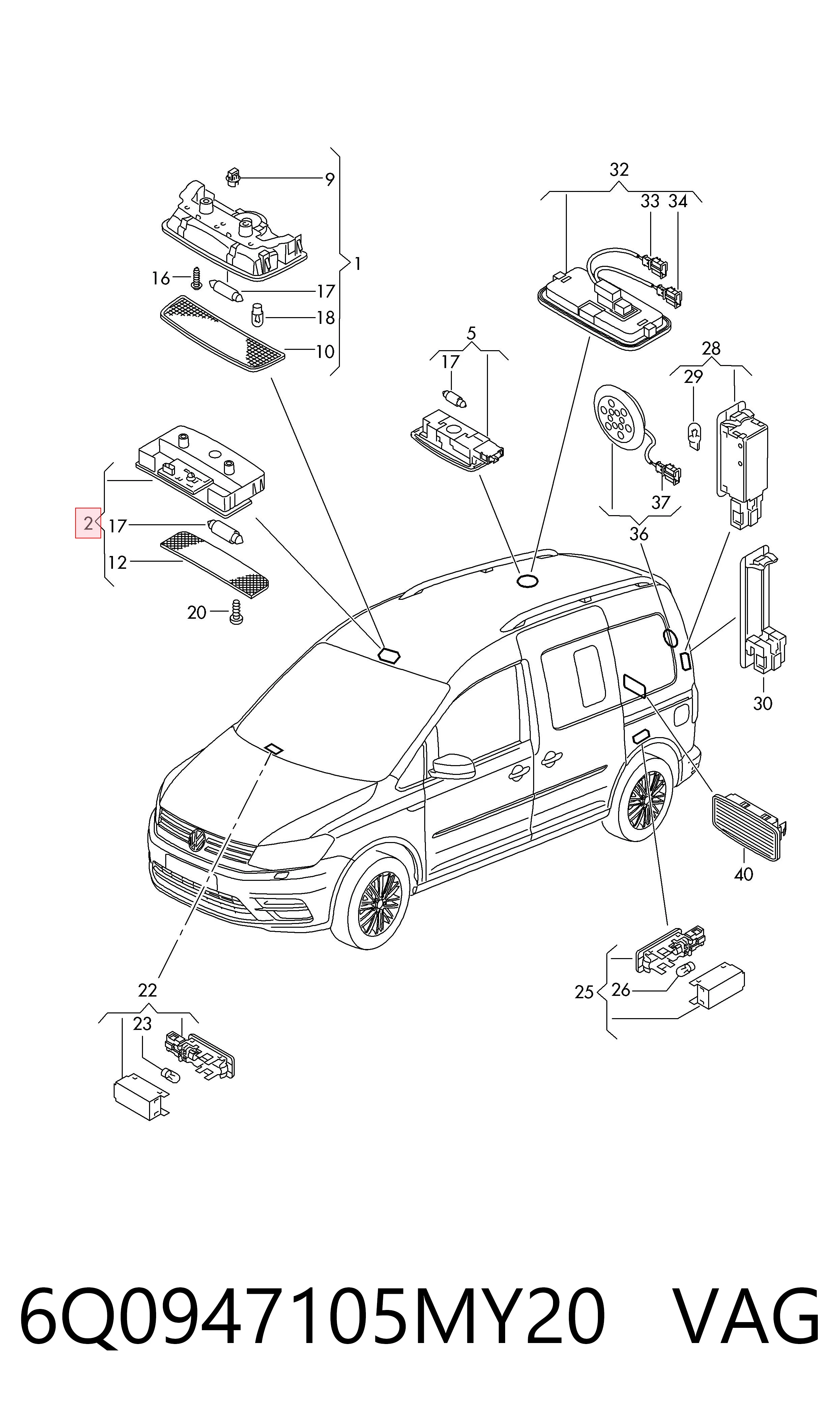 Luz de techo interior (cabina) VAG 6Q0947105MY20 precio, desde 43,56 EUR