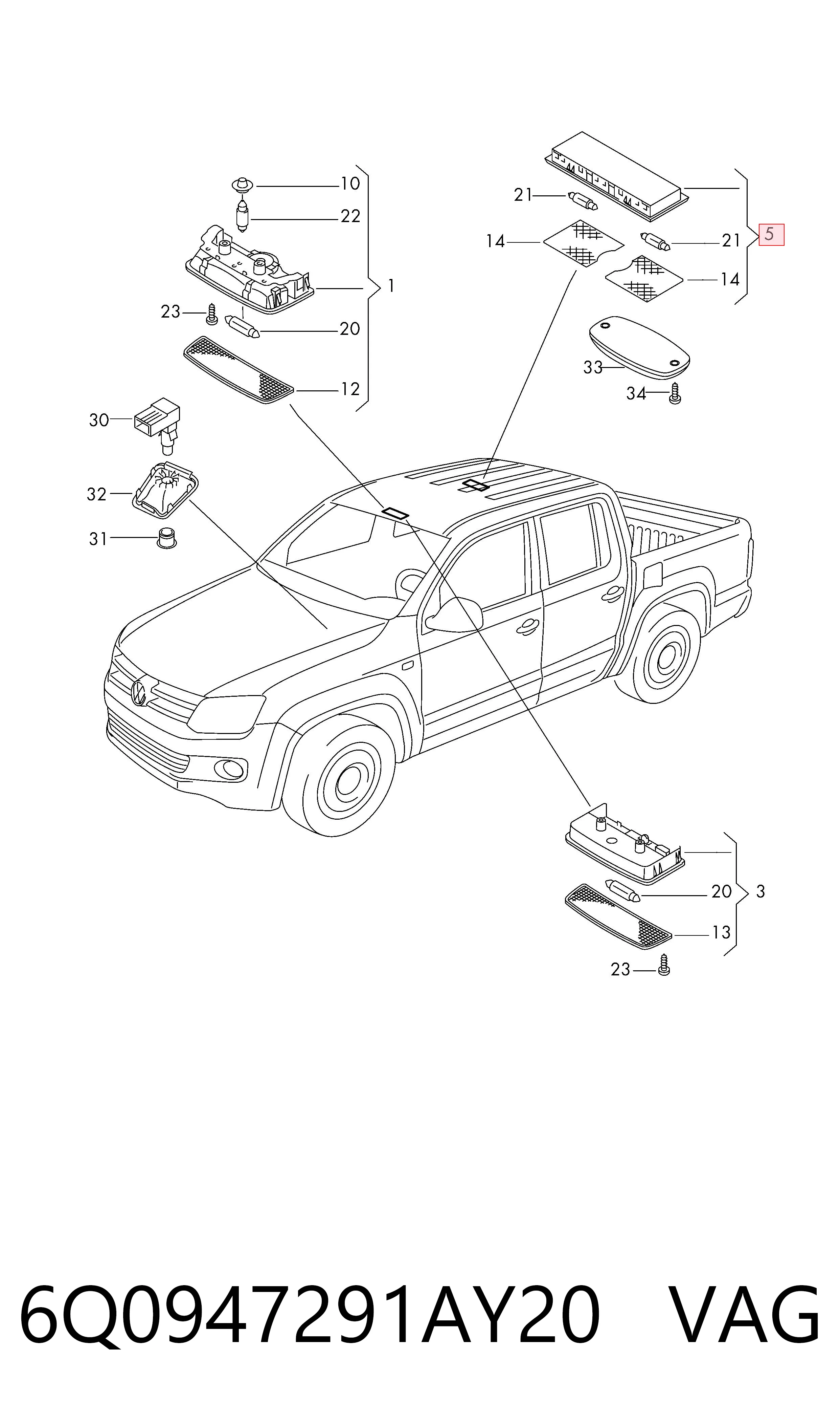 Luz interior trasera 6Q0947291AY20 VAG