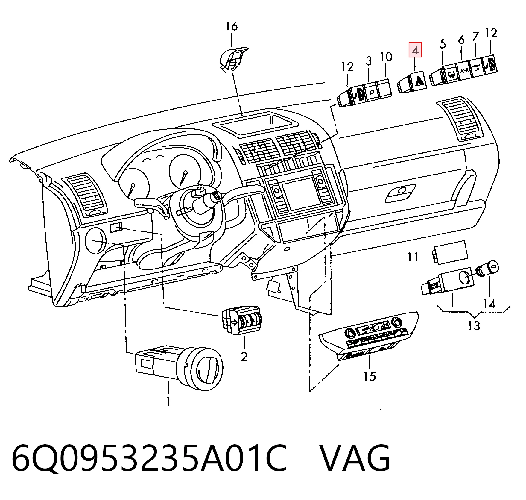 Interruptor warning Volkswagen Polo V (6R1, 6C1)