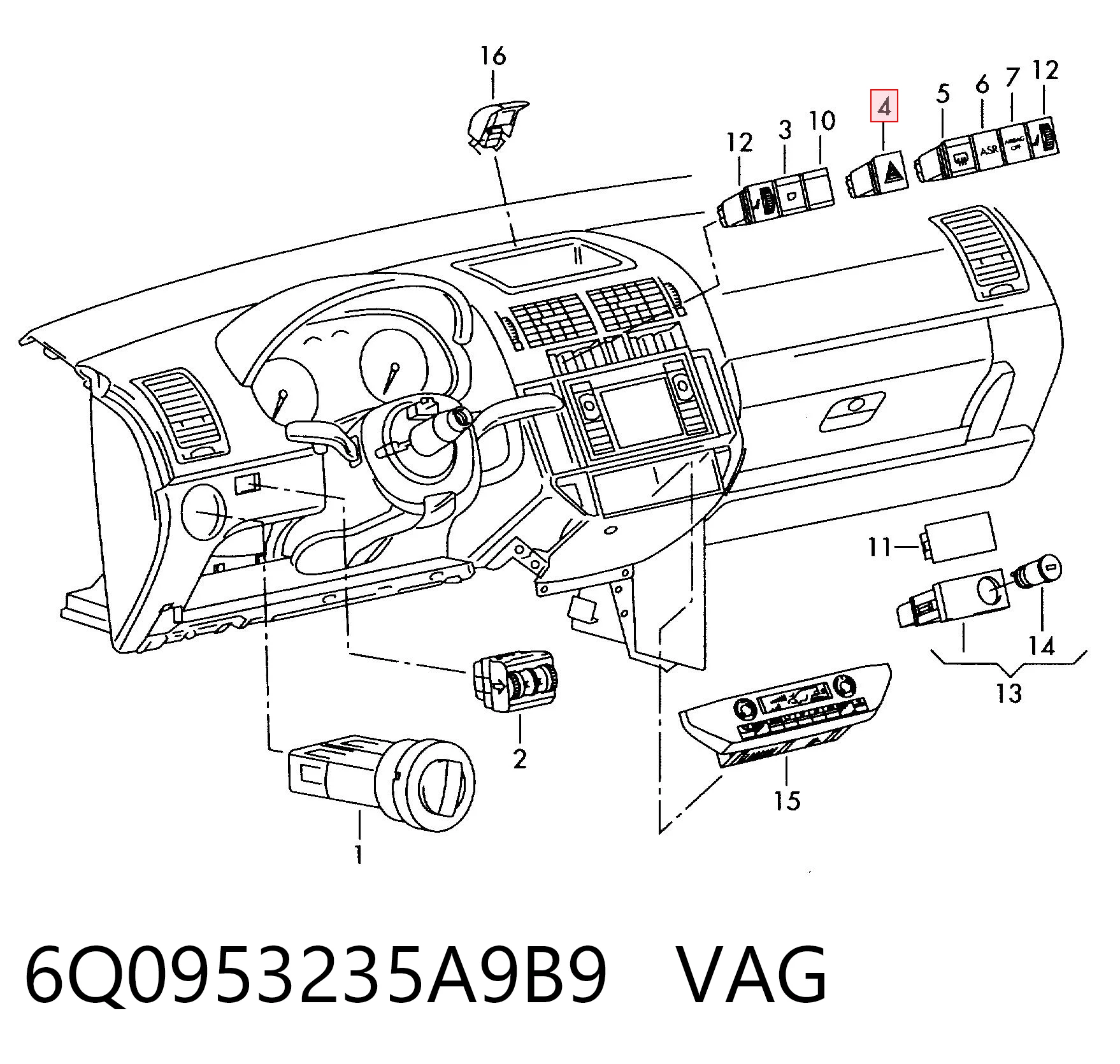 Boton de luz de emergencía para Volkswagen Polo V 6R1, 6C1