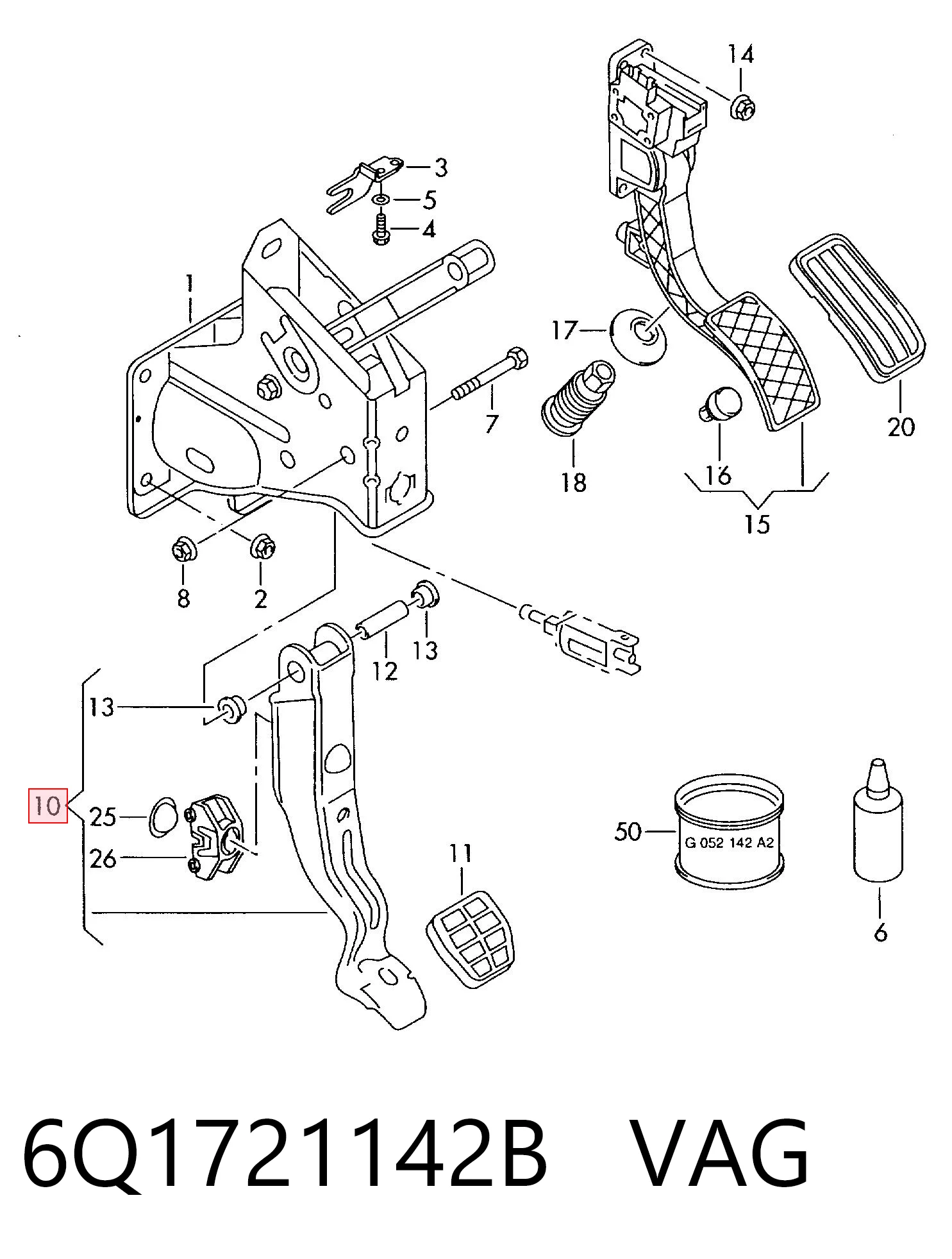 6Q1721142B VAG Pedal de freno