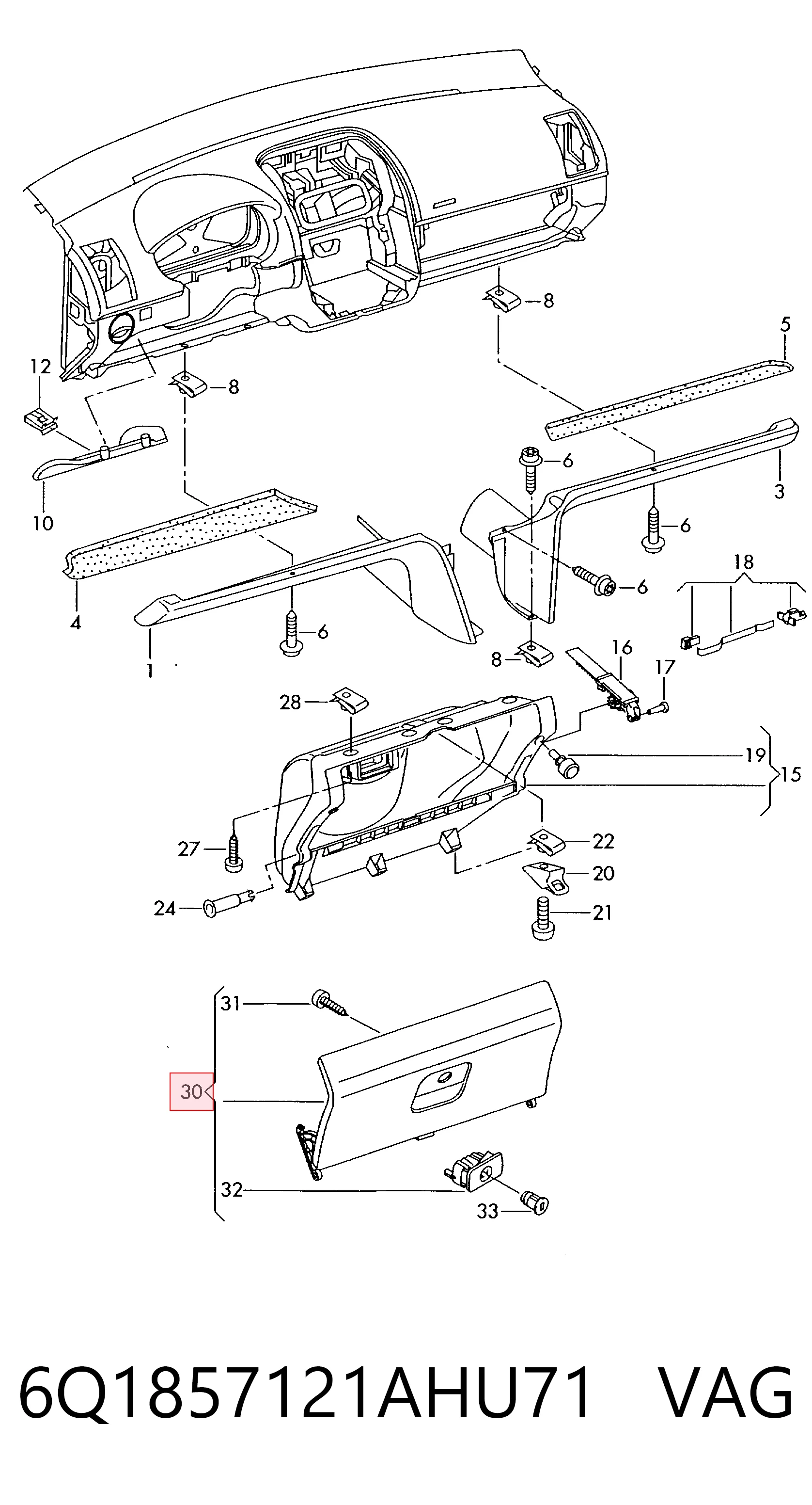 Tapa guantera para Volkswagen Polo 9N, 9A