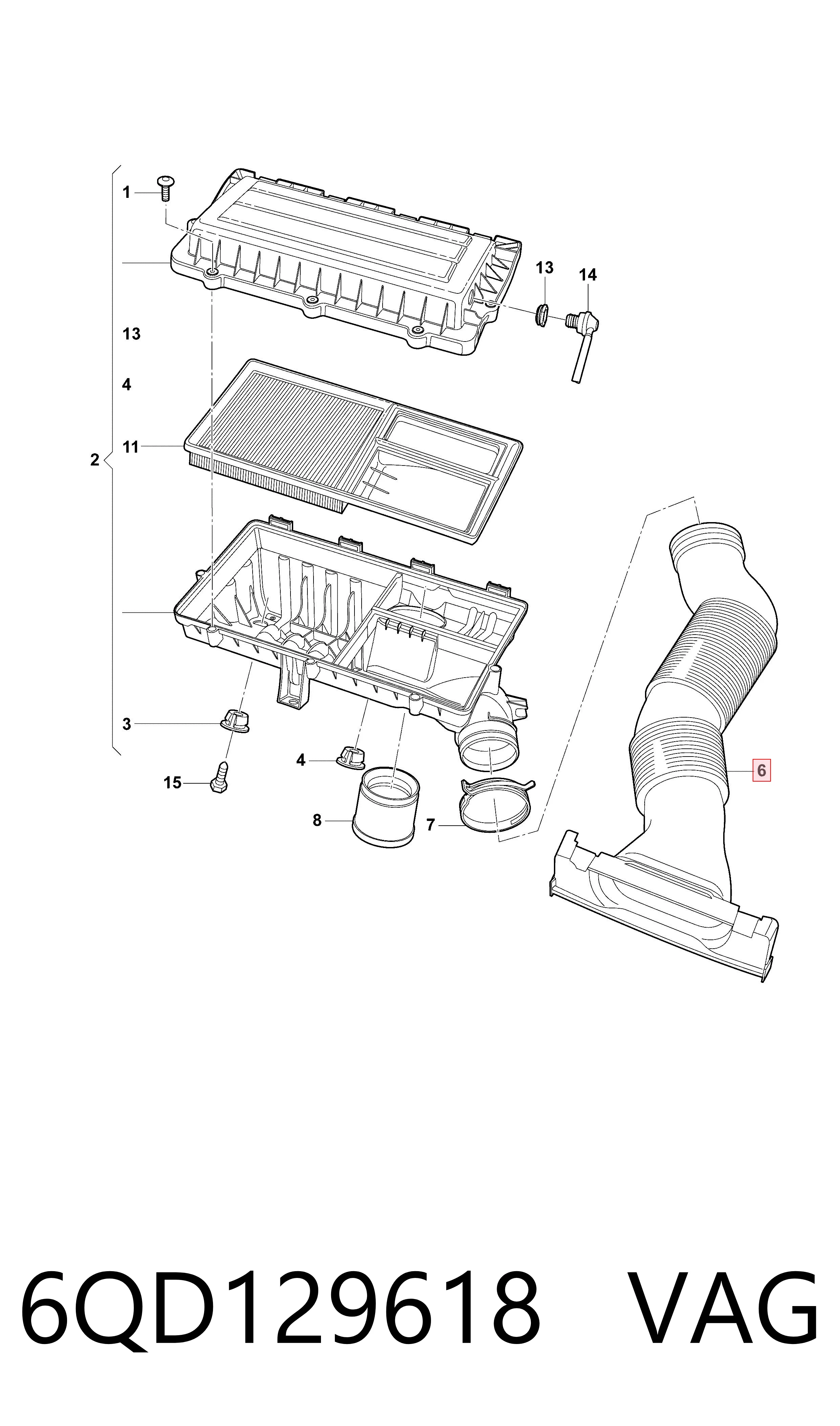 6QD129618 VAG Tubo flexible de aspiración, filtro de aire