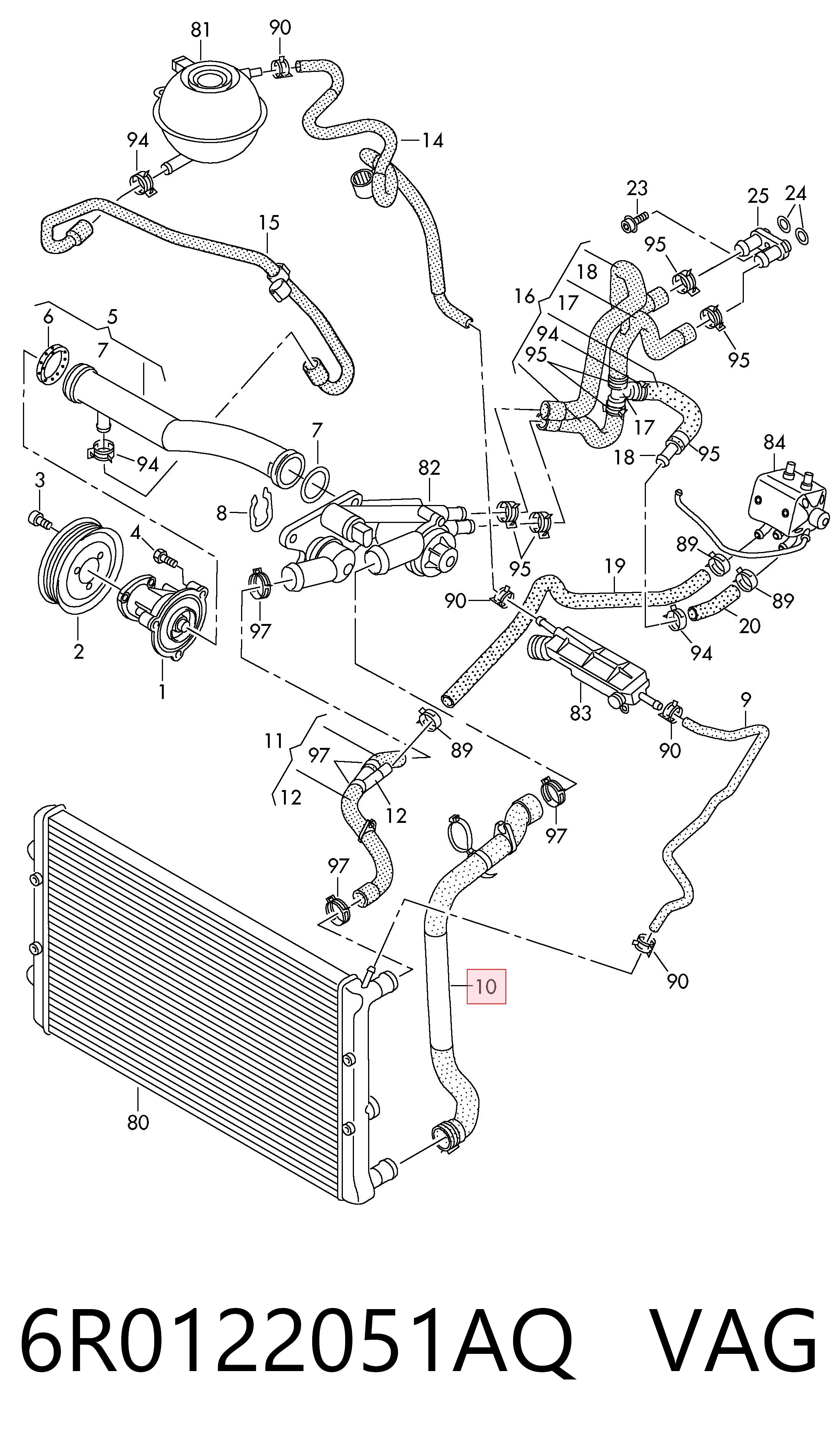 Manguera inferior del radiador 6R0122051AQ VAG