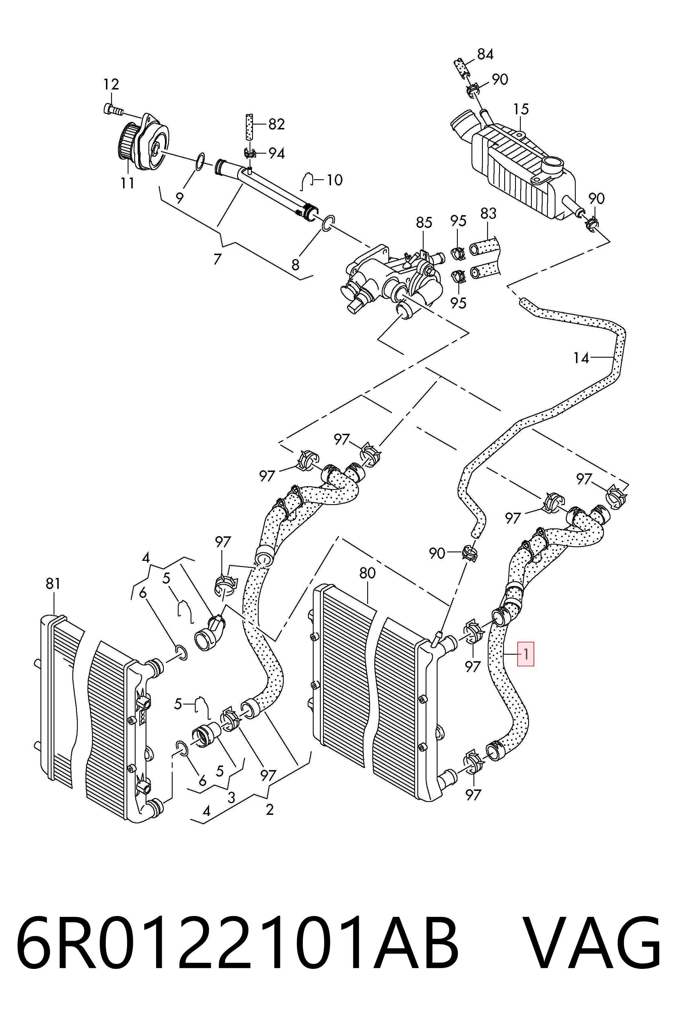 6R0122101AB VAG Manguera de refrigeración