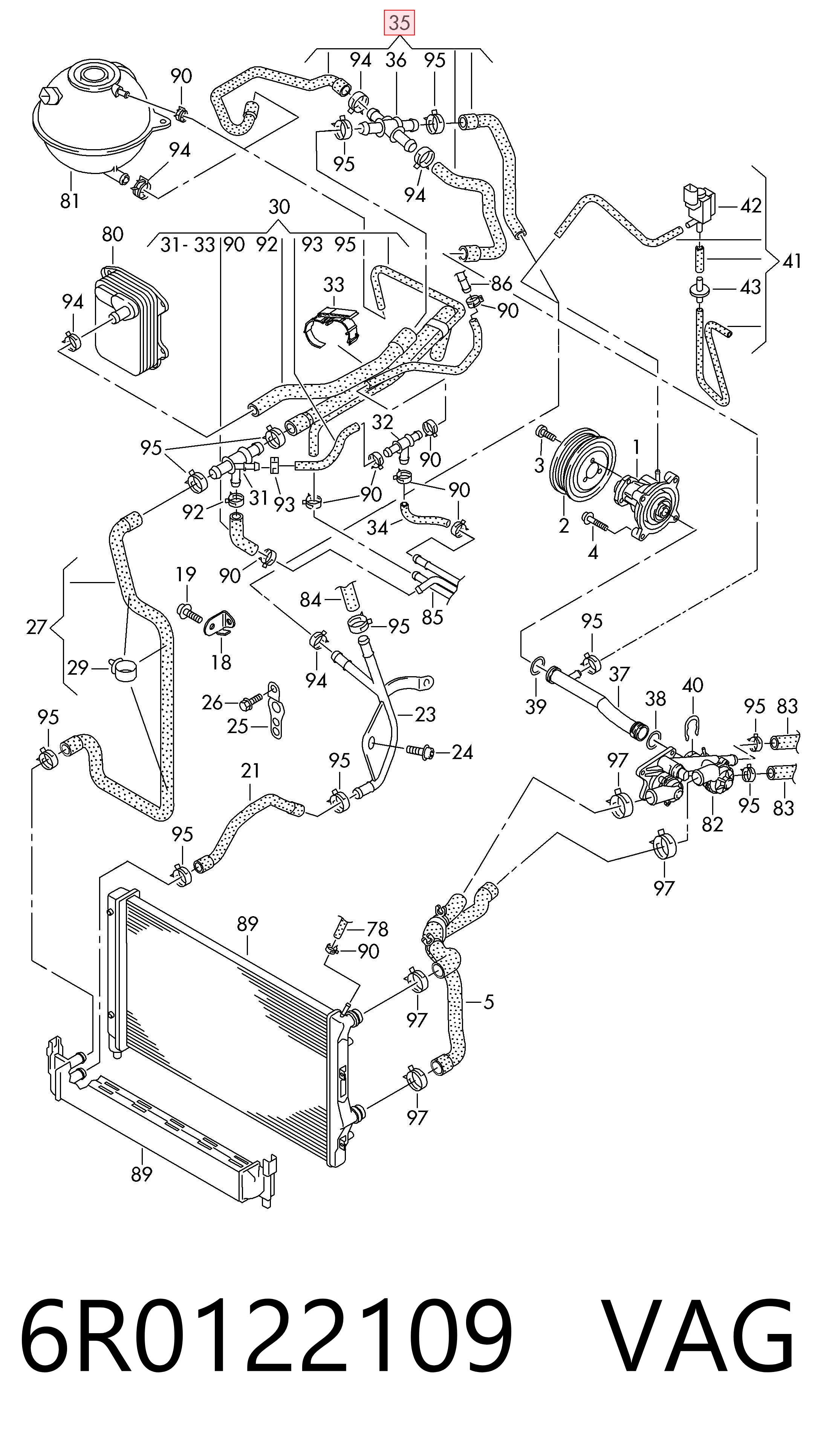 6R0122109 VAG Brida del sistema de refrigeración (triple unión)