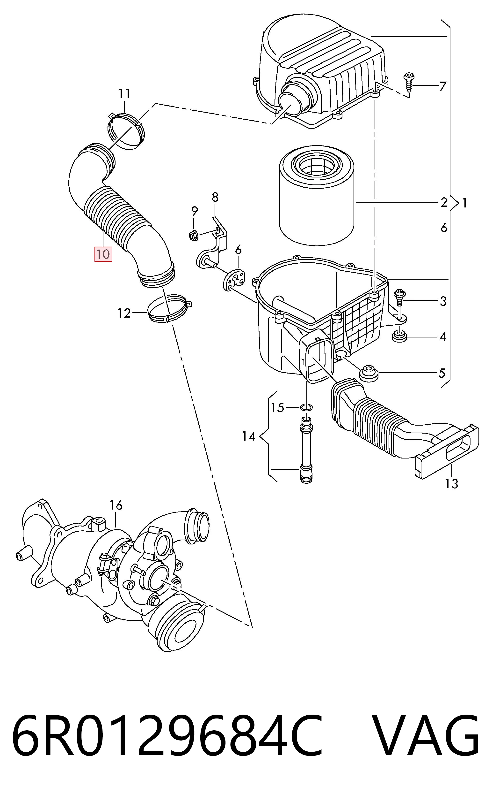 6R0129684C VAG Conducto de aire, salida del filtro de aire