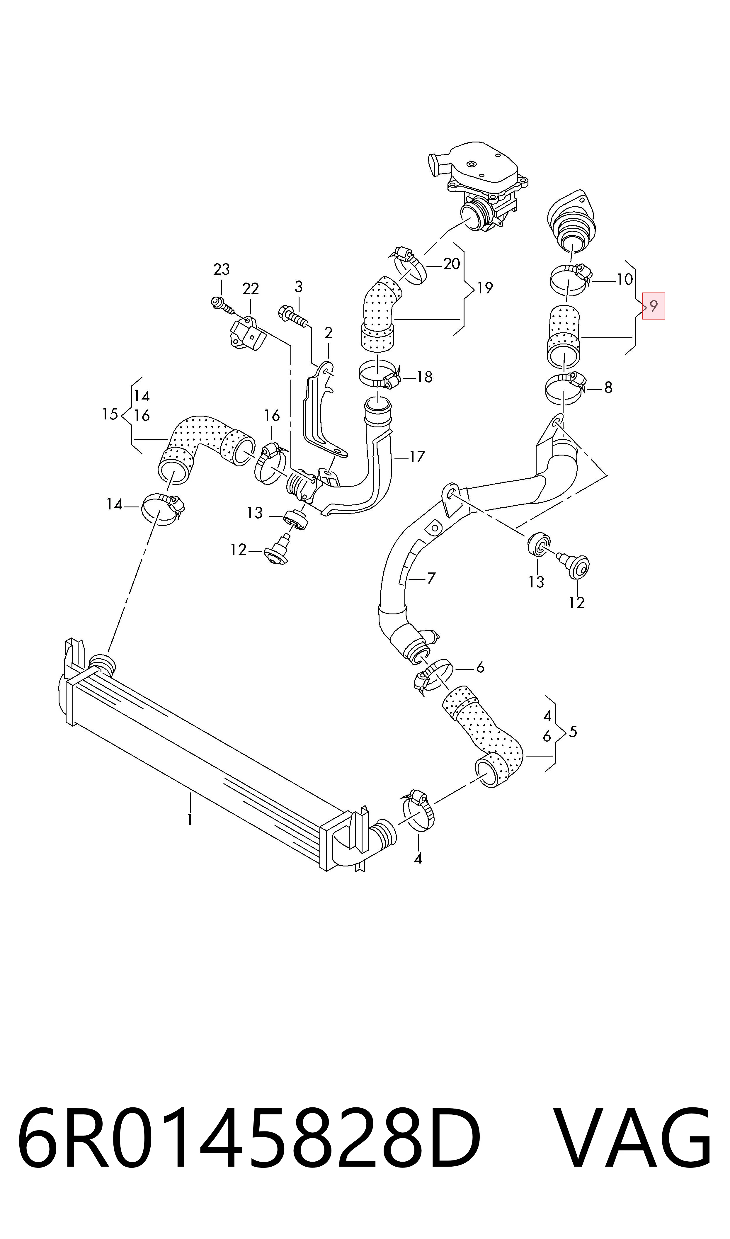 Tubo flexible de aire de sobrealimentación VAG 6R0145828D