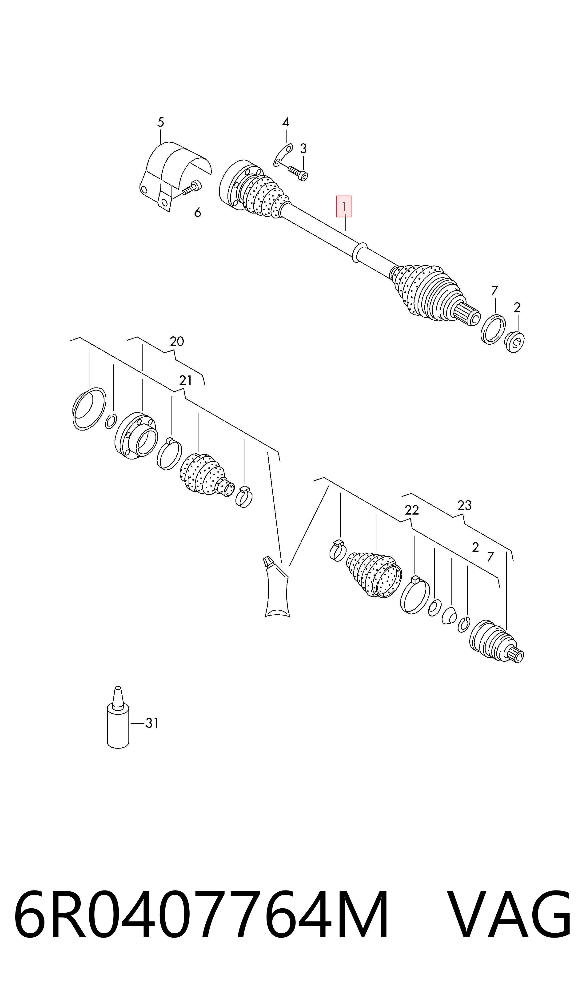 6R0407764M VAG Semieje delantero derecho