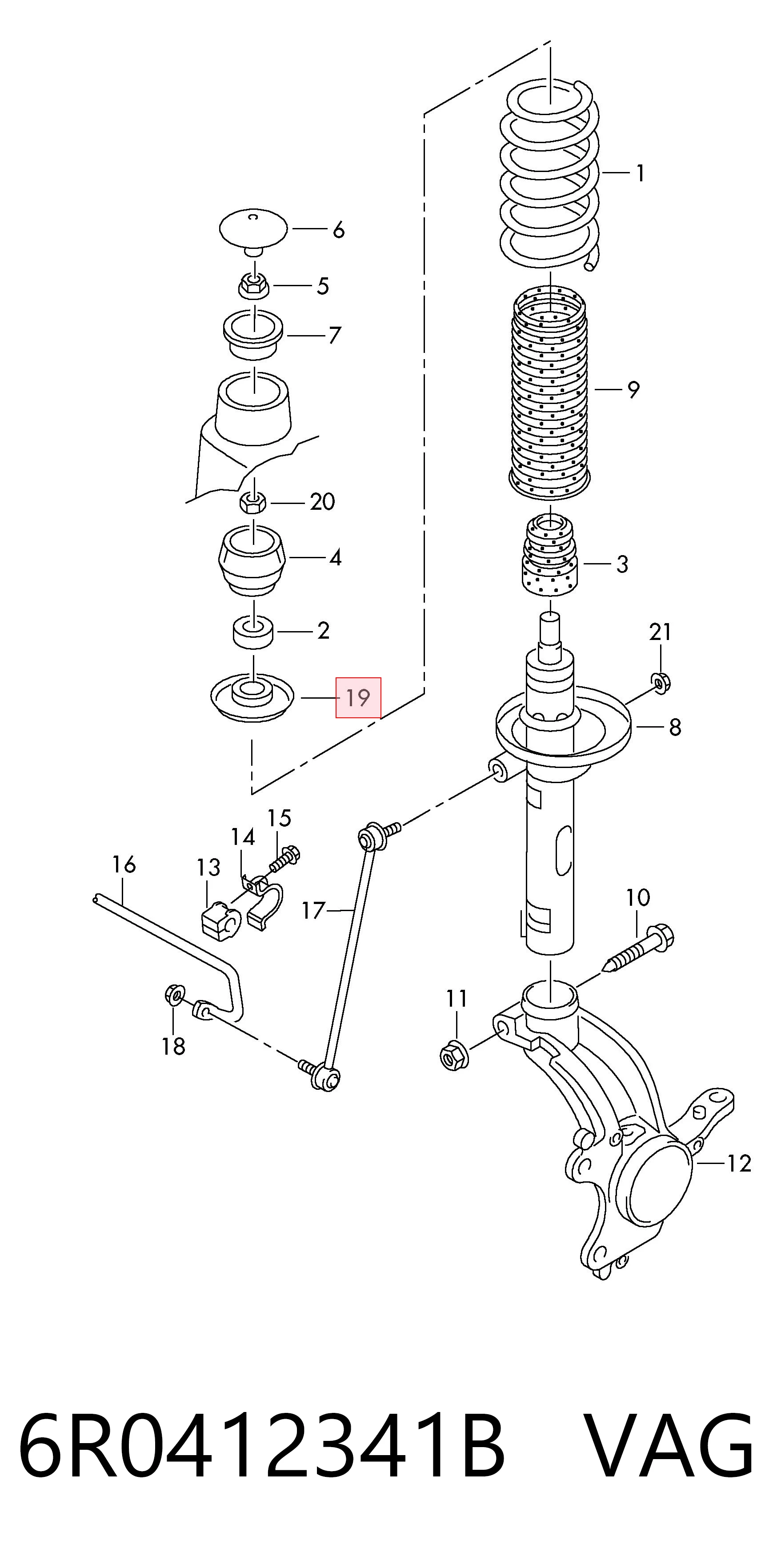 6R0412341B VAG Aislador de resorte delantero superior