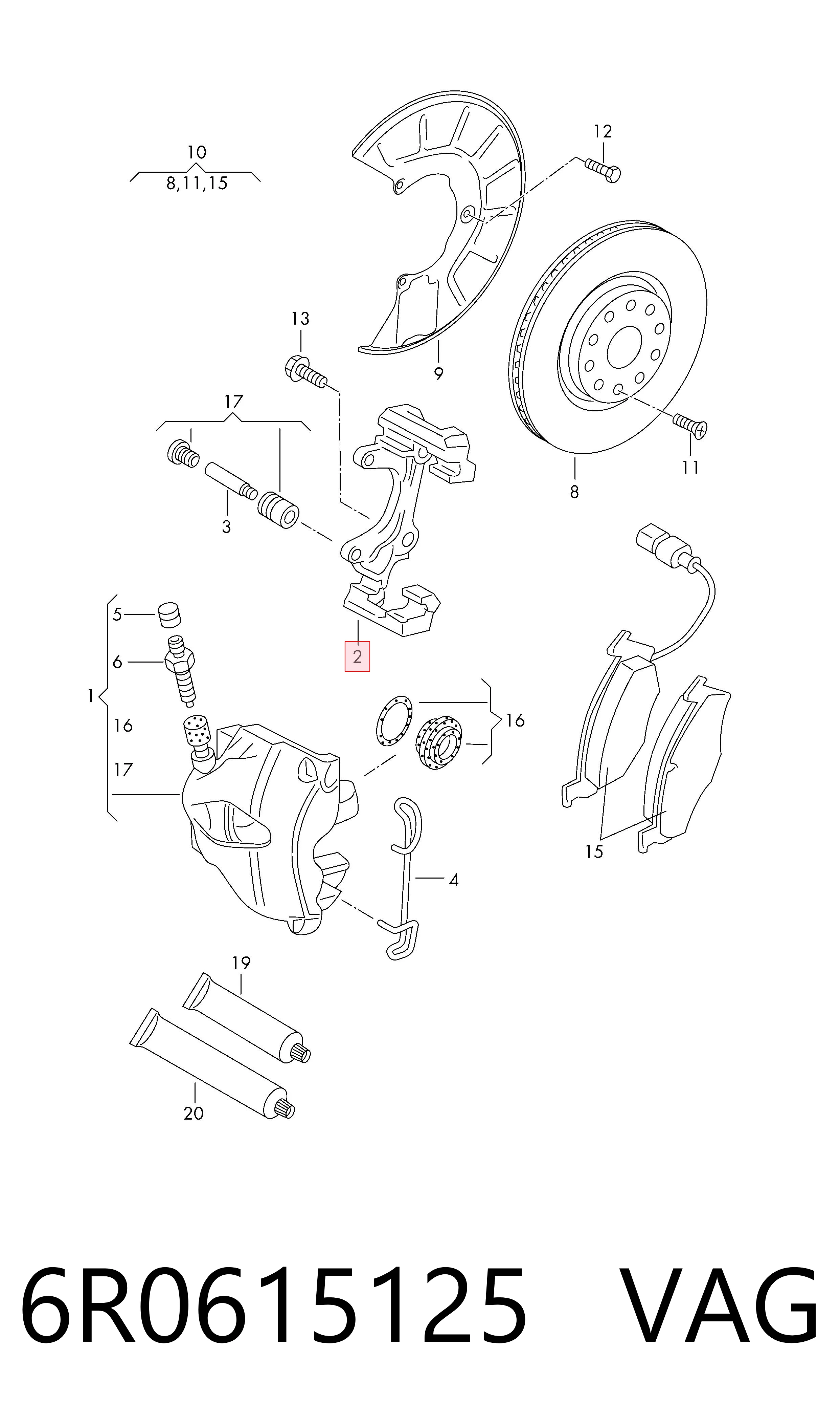 6R0615125 VAG Soporte, pinza de freno delantera