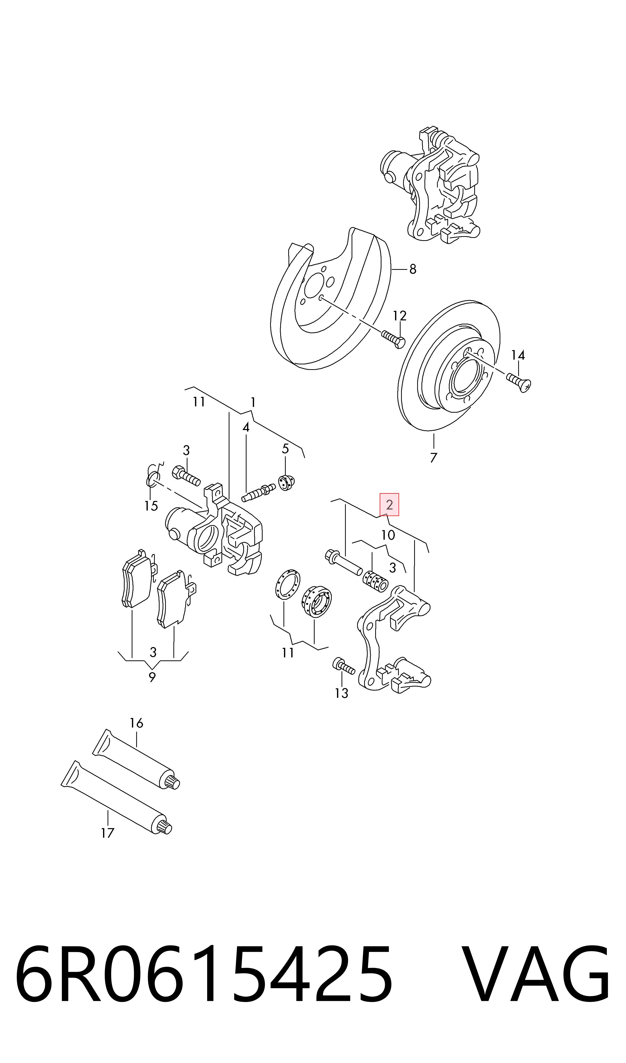 6R0615425 VAG Soporte de la pinza de freno trasera