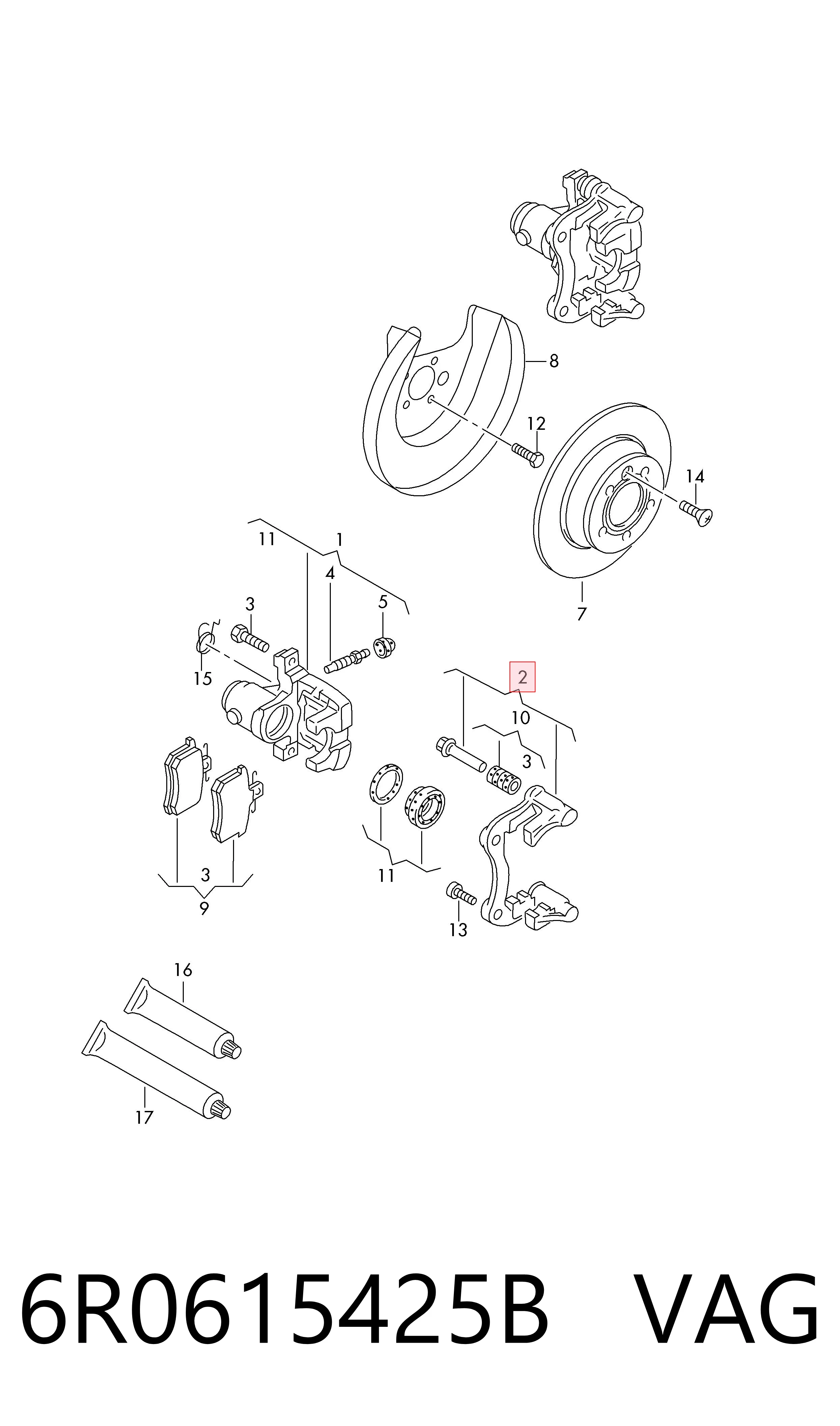 6R0615425B VAG Soporte de la pinza de freno trasera