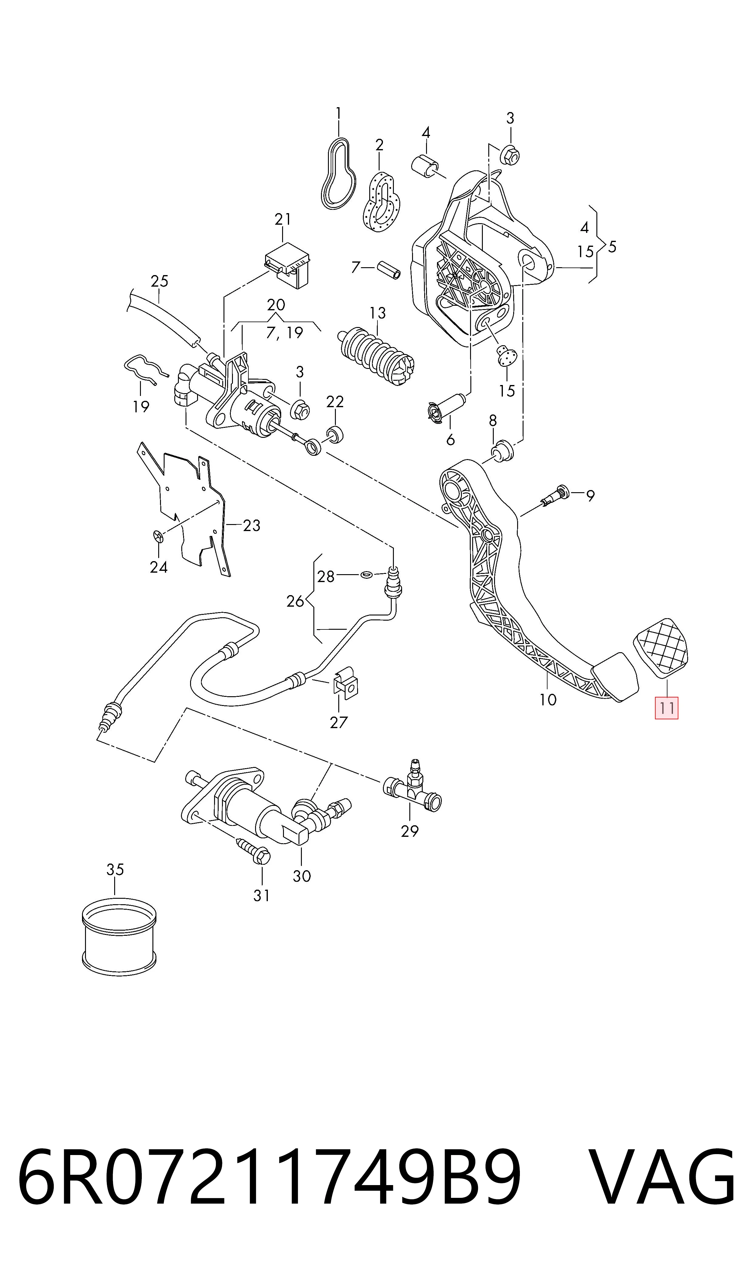 6R07211749B9 VAG Cubierta del pedal de embrague